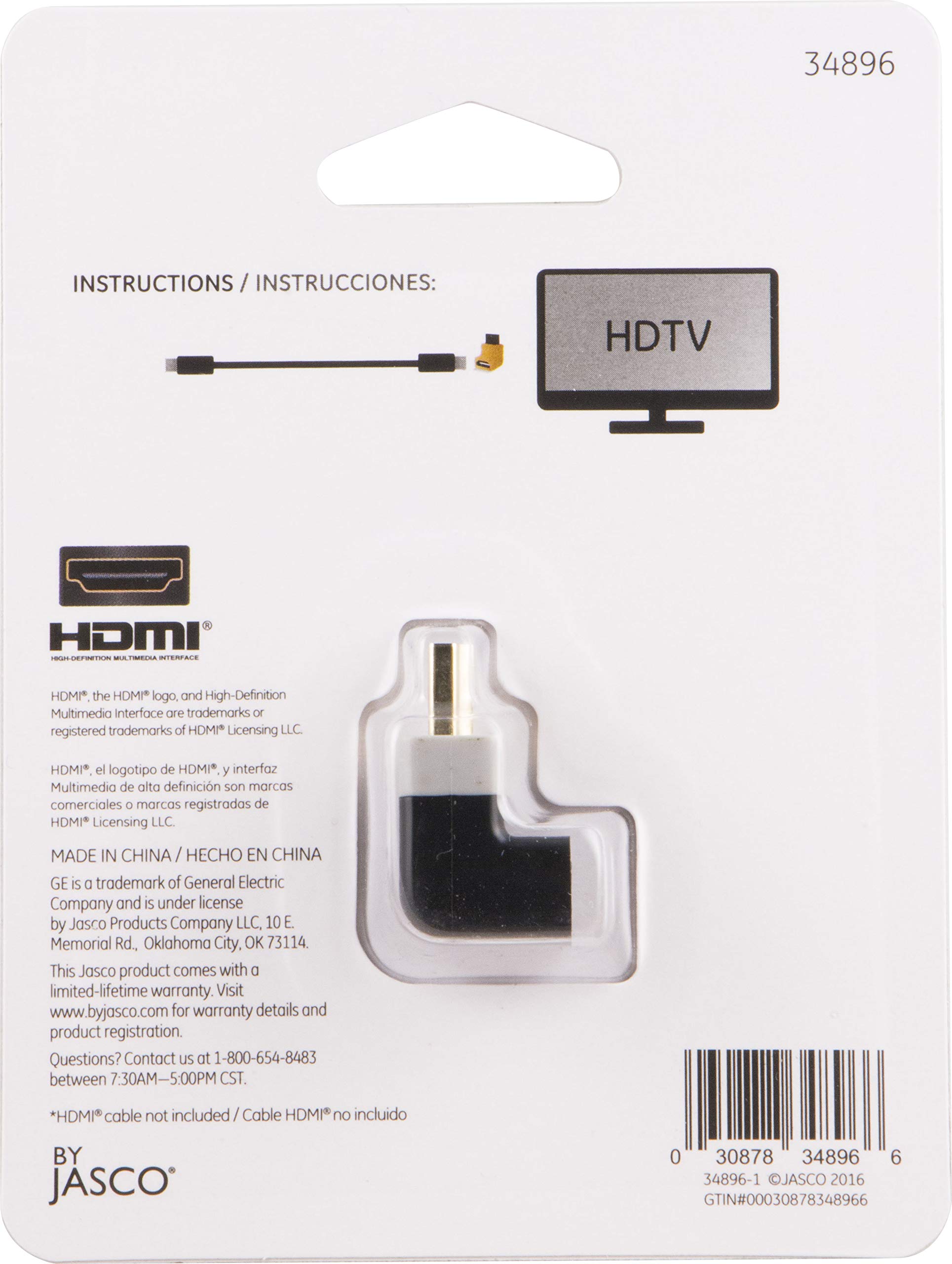 GE Pro Series Right Angle HDMI Adapter, Prevent HDMI Cable Damage and Performance Loss, HD 1080p, Simple Plug-in, Ideal for Mounted HD TVs, Black, 34896 - Image 5