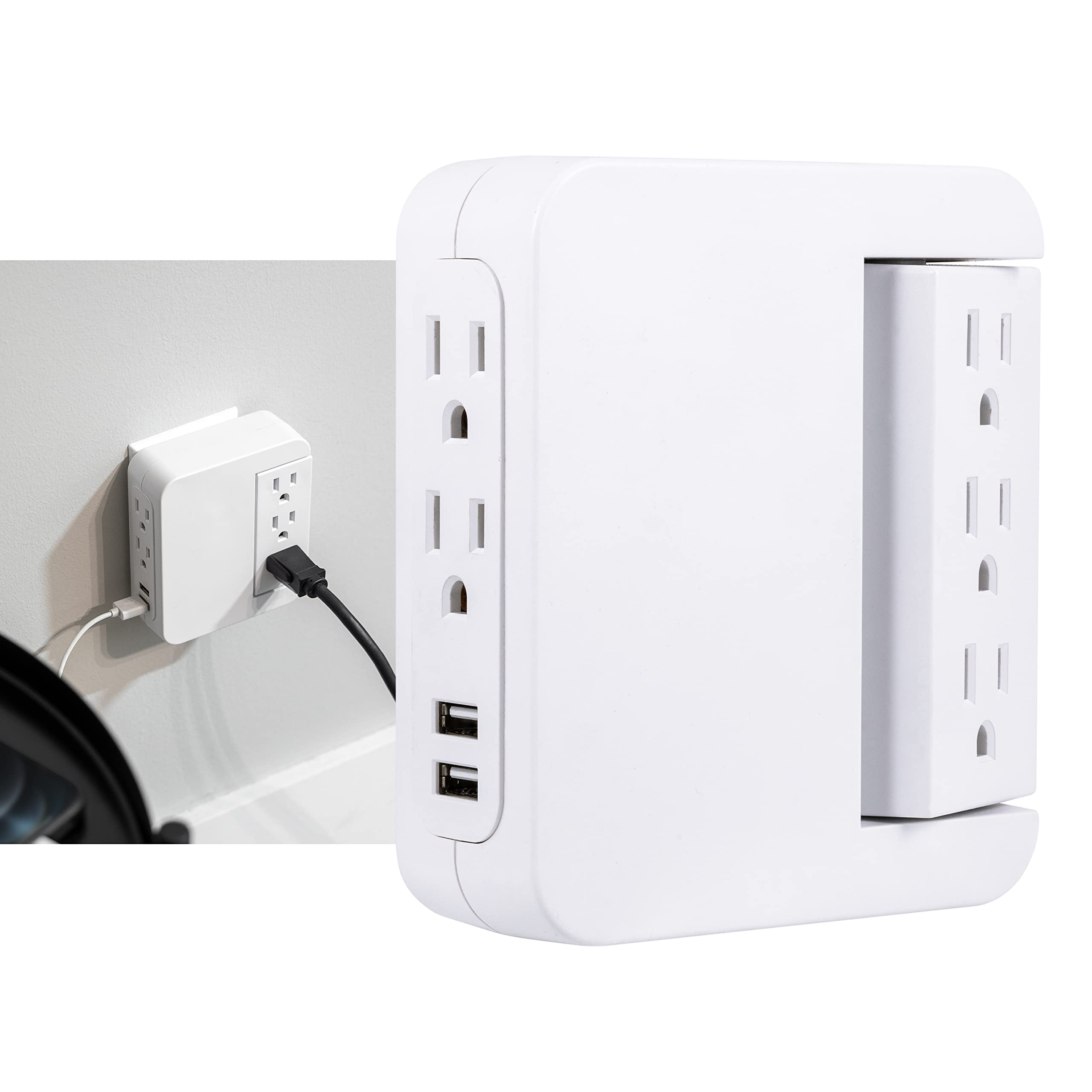 GE Pro Side-Access Swivel Surge Protector, 5-Outlet Extender with 2 USB Ports, Wall Tap Adapter, Charging Station, 3-Prong, 560 Joules, 2.4 AMP/12 Watt, UL Listed, White, 39429 - Image 2
