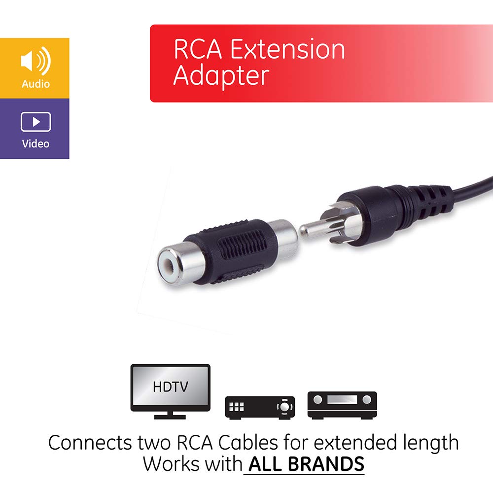 GE RCA Coupler Adapter, 2-Pack, Female-to-Female Connectors, Extend Length and Reach of RCA Cables, Audio Video Cable Extender Barrel, 33617 - Image 2