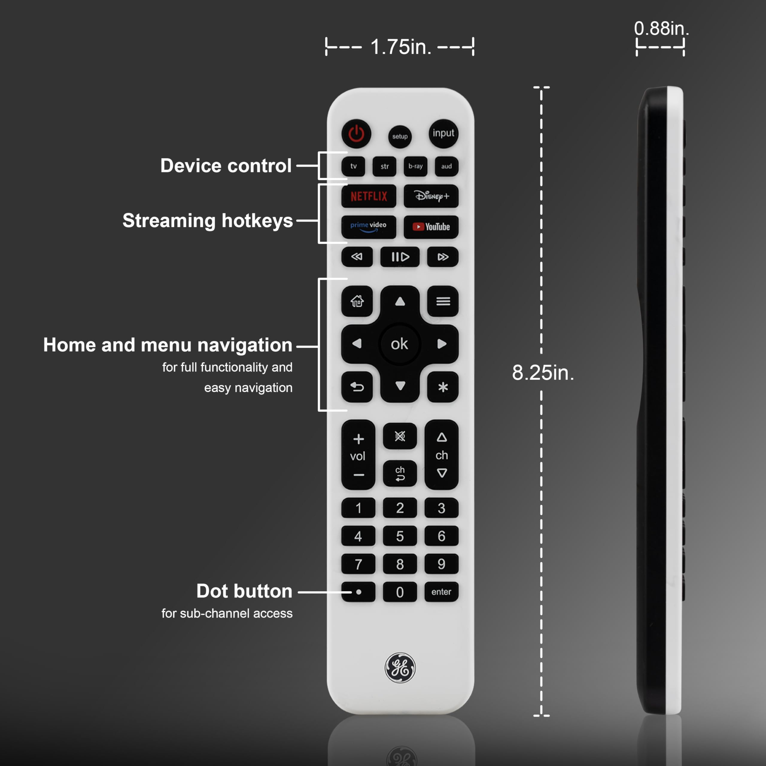 GE Rechargeable TV Remote Control, Universal Remote Control, Backlit Buttons, Samsung TV Remote Control Replacement for Smart TVs, Apple TV, Sony, Roku Replacement Remote, LG TV, 4-Device, 80984 - Image 7