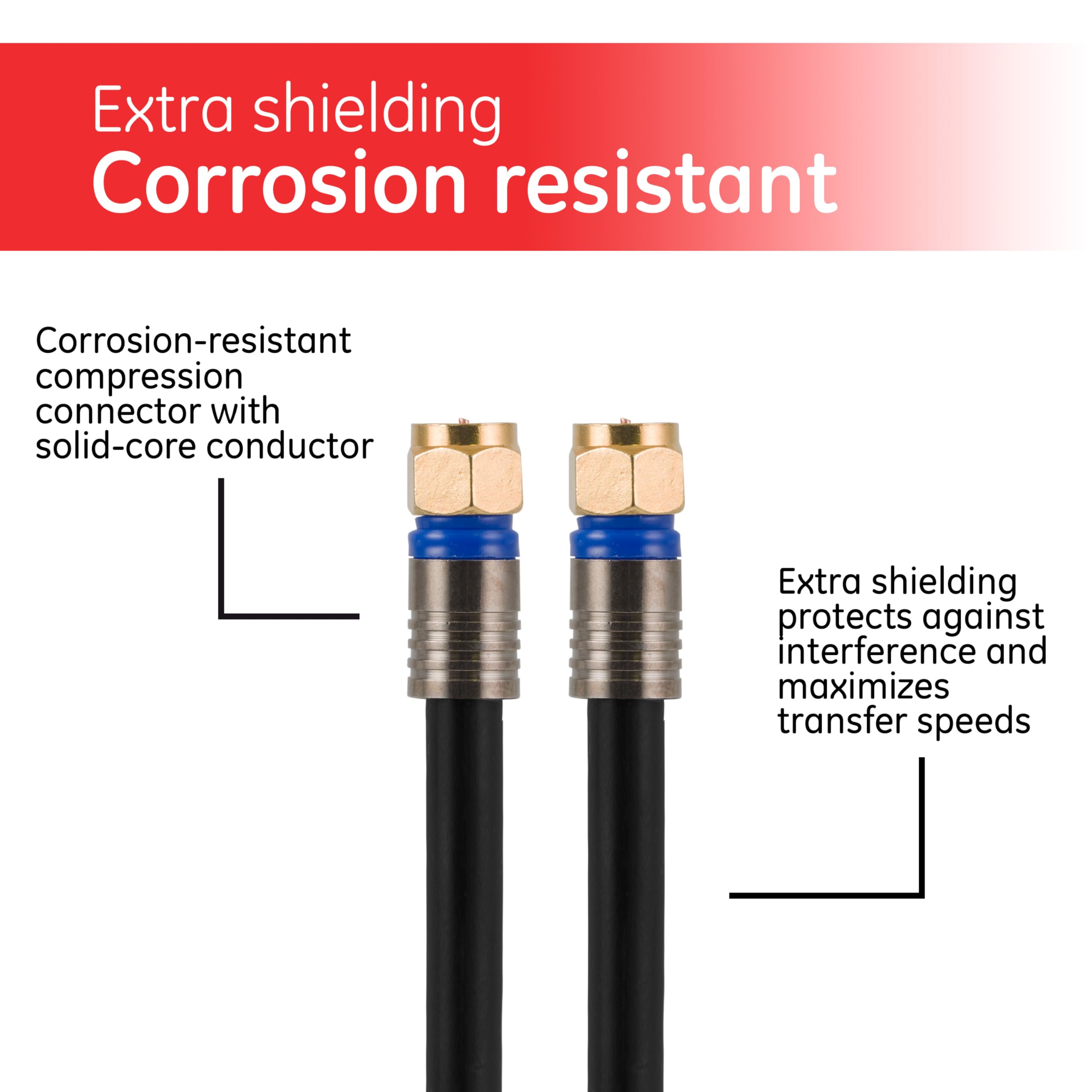 GE RG6 Coaxial Cable, 50 ft. F-Type Connectors, Quad Shielded Coax Cable, 3 GHz Digital, in-Wall Rated, Ideal for TV Antenna, DVR, VCR, Satellite, Cable Box, Home Theater, Black, 33532 - Image 3