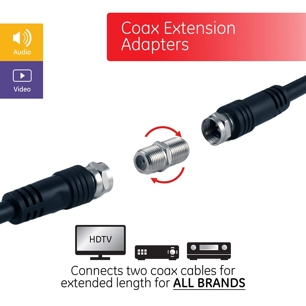 GE Coaxial Cable Extension Adapter Couplers, 50-Pack, Works on F-Type RG59 RG6 Coax Cables, Connects Two Coaxial Cables to Extend Length, Female-to-Female Connectors, with Resealable Bag, 51246 - Image 3