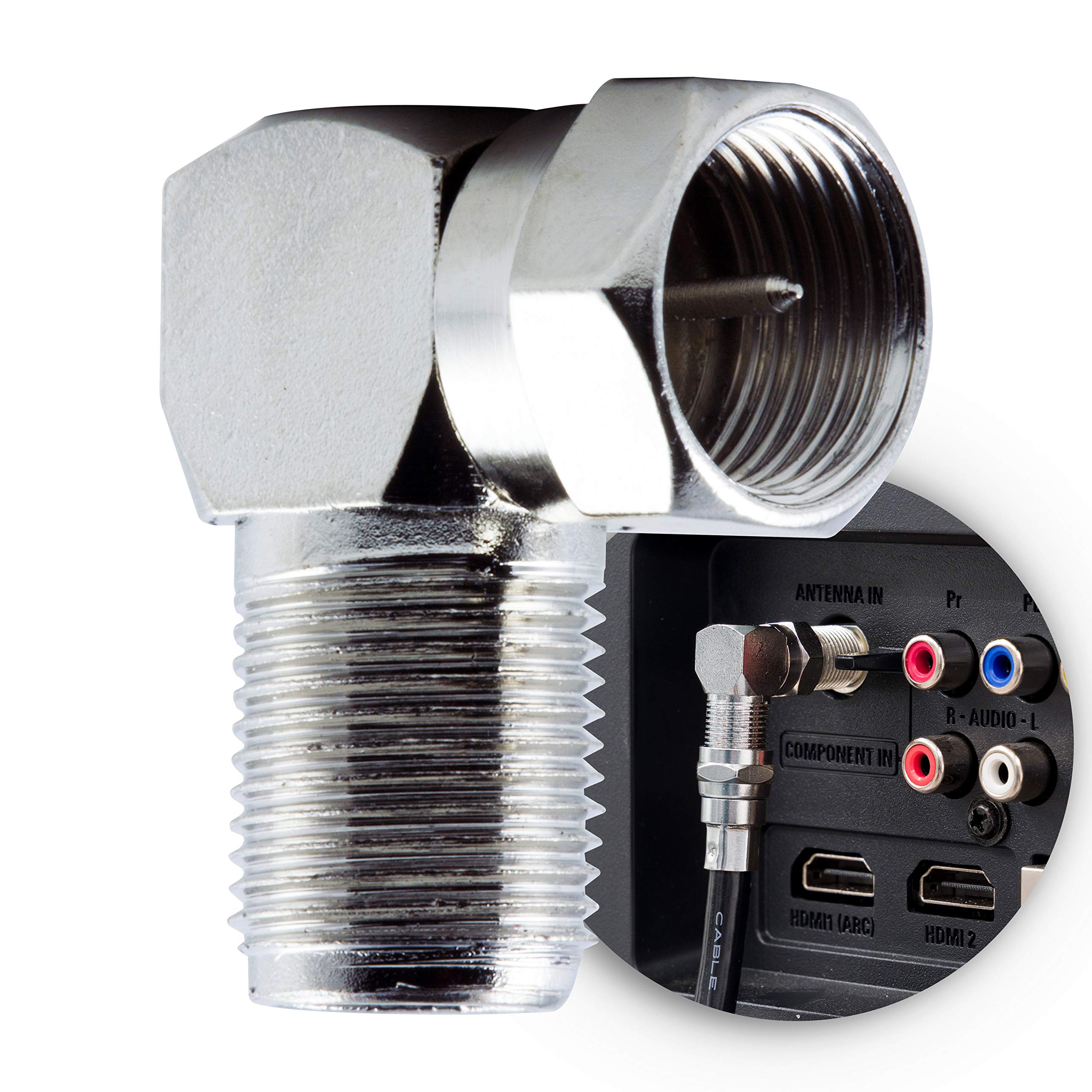 GE Right-Angle F-Type Connector Adapter for RG59 RG6 F-Type Coaxial Cables, 90-Degree Male-to-Female Connector, Screw-On Installation, No Tools Required 34483