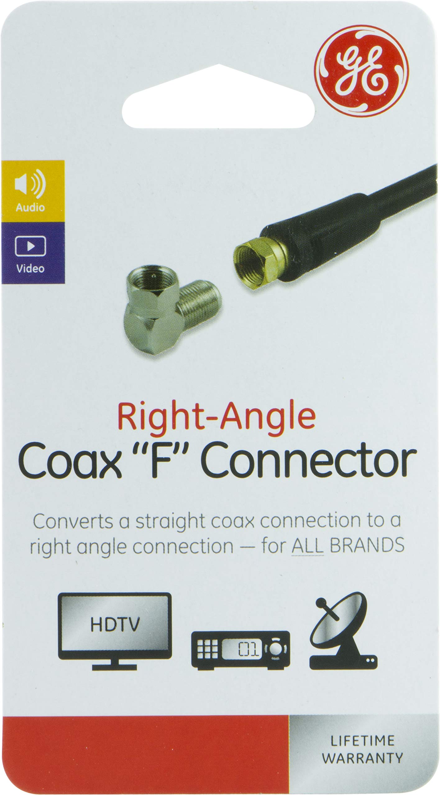 GE Right-Angle F-Type Connector Adapter for RG59 RG6 F-Type Coaxial Cables, 90-Degree Male-to-Female Connector, Screw-On Installation, No Tools Required 34483 - Image 5