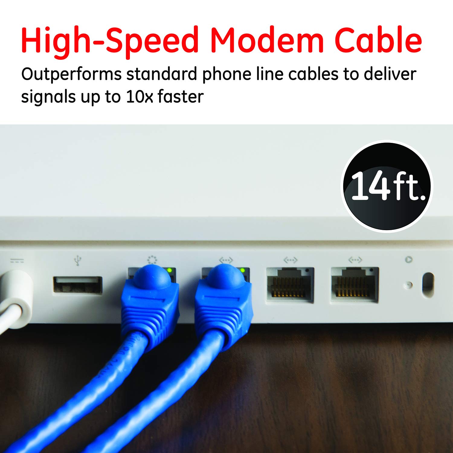 GE RJ11 High Speed Modem Cable, 14ft, 10x Faster Than Standard Cable, Blue 35288 - Image 2
