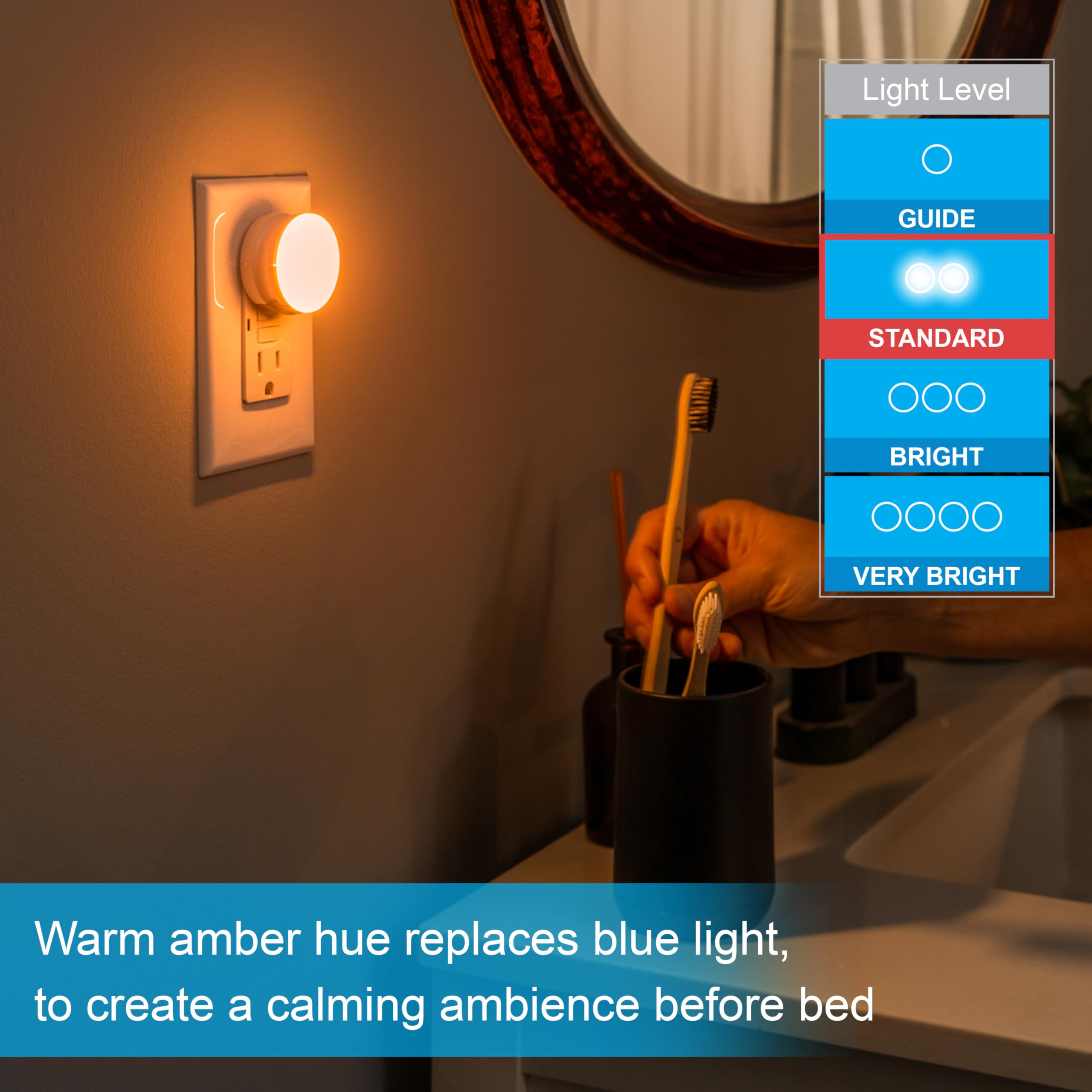 GE SleepLite LED Night Light, 4 Pack, Dusk-to-Dawn Sensor, Sleep Light, Dim Light, Warm Amber, Compact, Ideal for Bedroom, Nursery, Bathroom, Hallway,45041, 4 Count - Image 6
