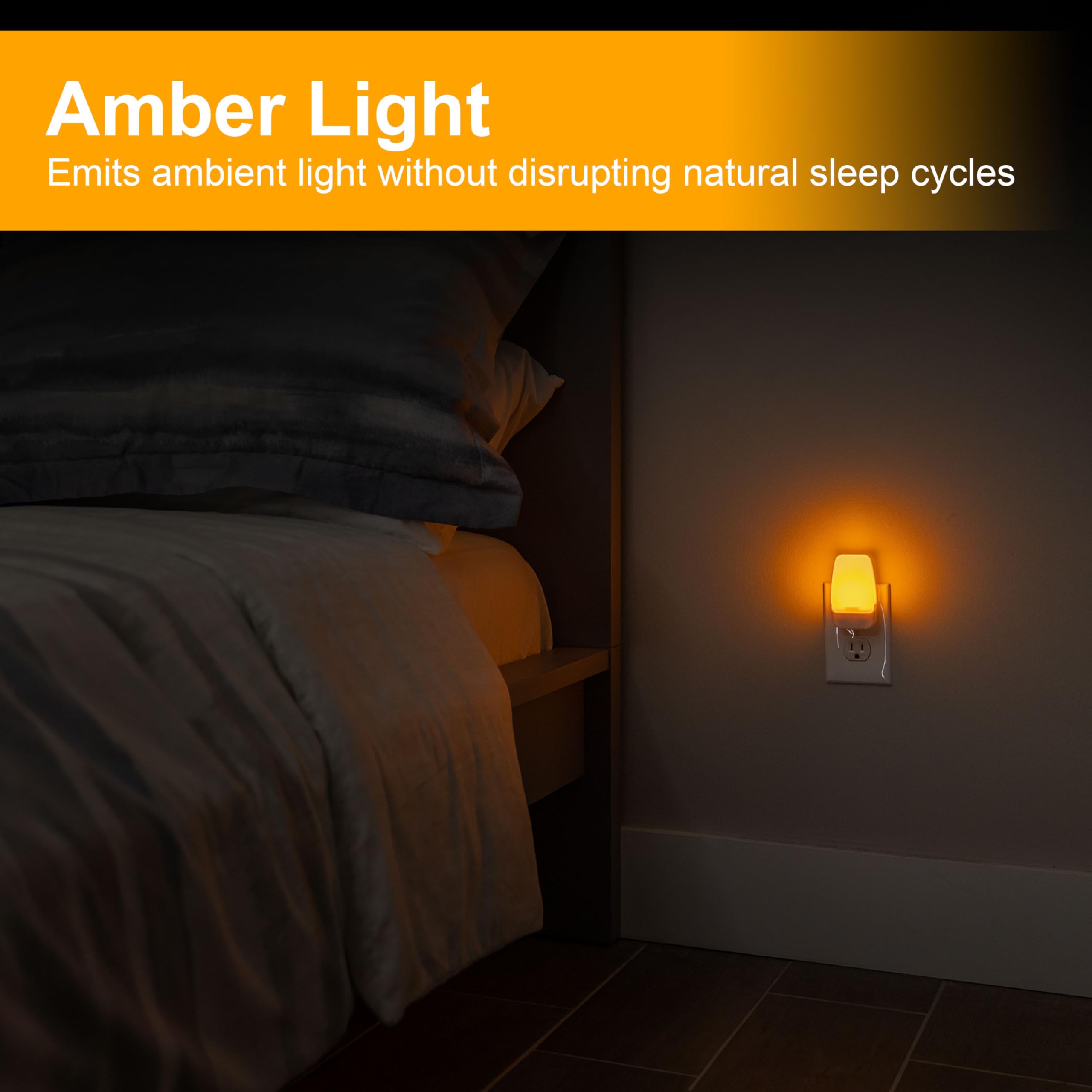 GE Sleeplite Night Lights Plug Into Wall, Dusk to Dawn Sensor, Ambient Lighting, Sleep Aid, Bathroom Décor, LED Lights for Bedroom, Apartment Essentials, Smart Home,76135, Amber, 2 Pack - Image 5