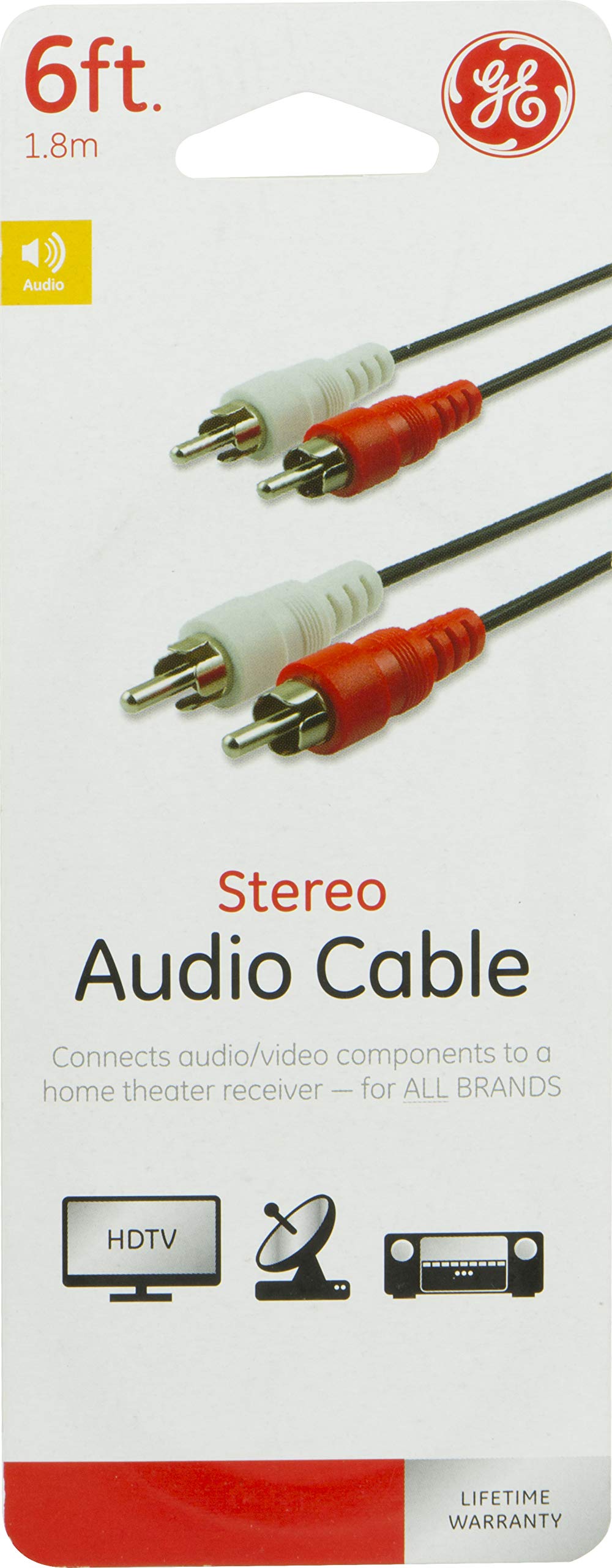 GE Stereo Audio Cable, 6ft. RCA Style Plugs 2-Male to 2-Male, for TV, VCR, DVD, Satellite, and Home Theater Receivers, 33571 - Image 5
