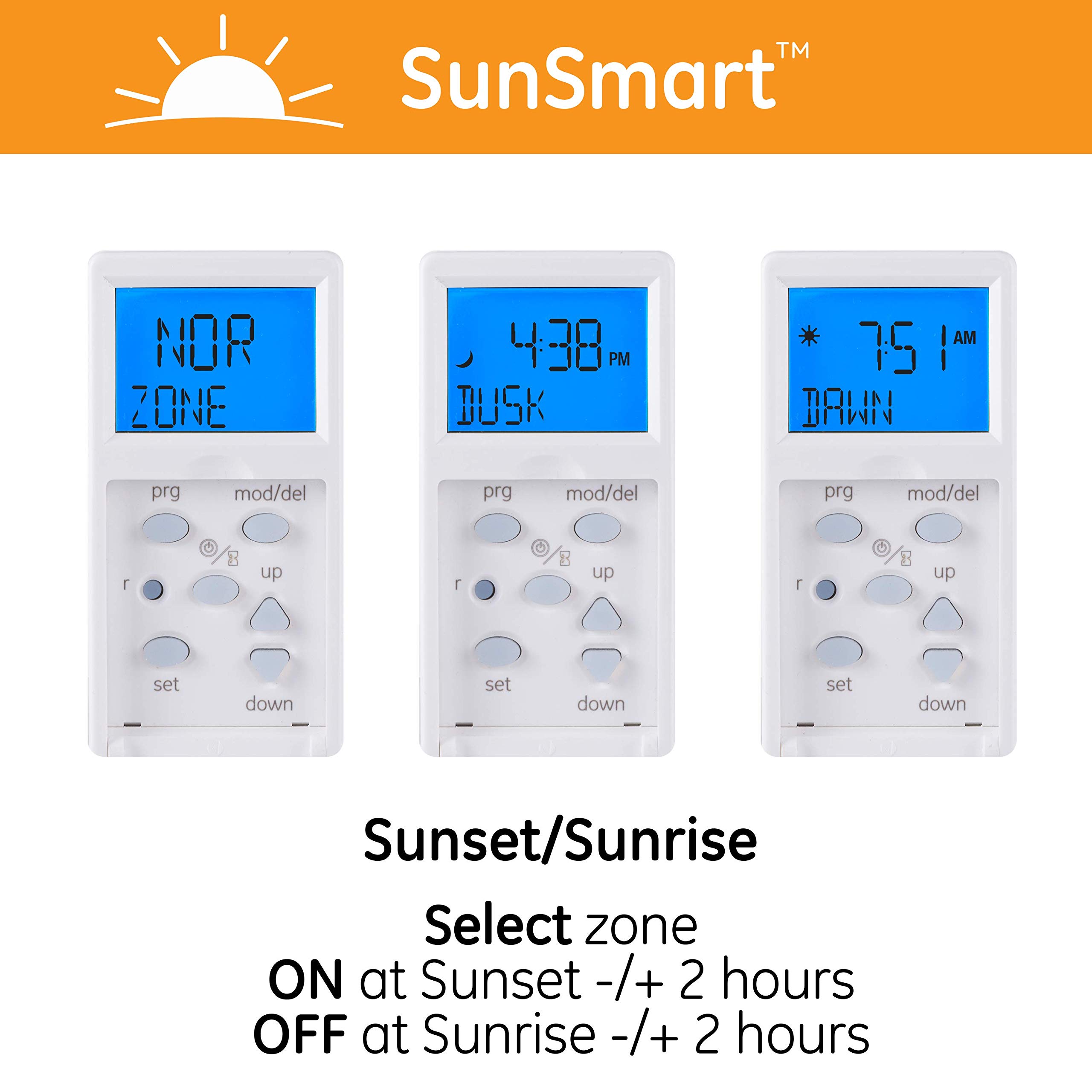 GE SunSmart 7-Day In-Wall Digital Timer Switch, Auto Sunrise/Sunset, Weekly Programmable, Security, Countdown, Single-Pole/3-Way, Neutral Wire Required, White or Light Almond, 32787 - Image 4