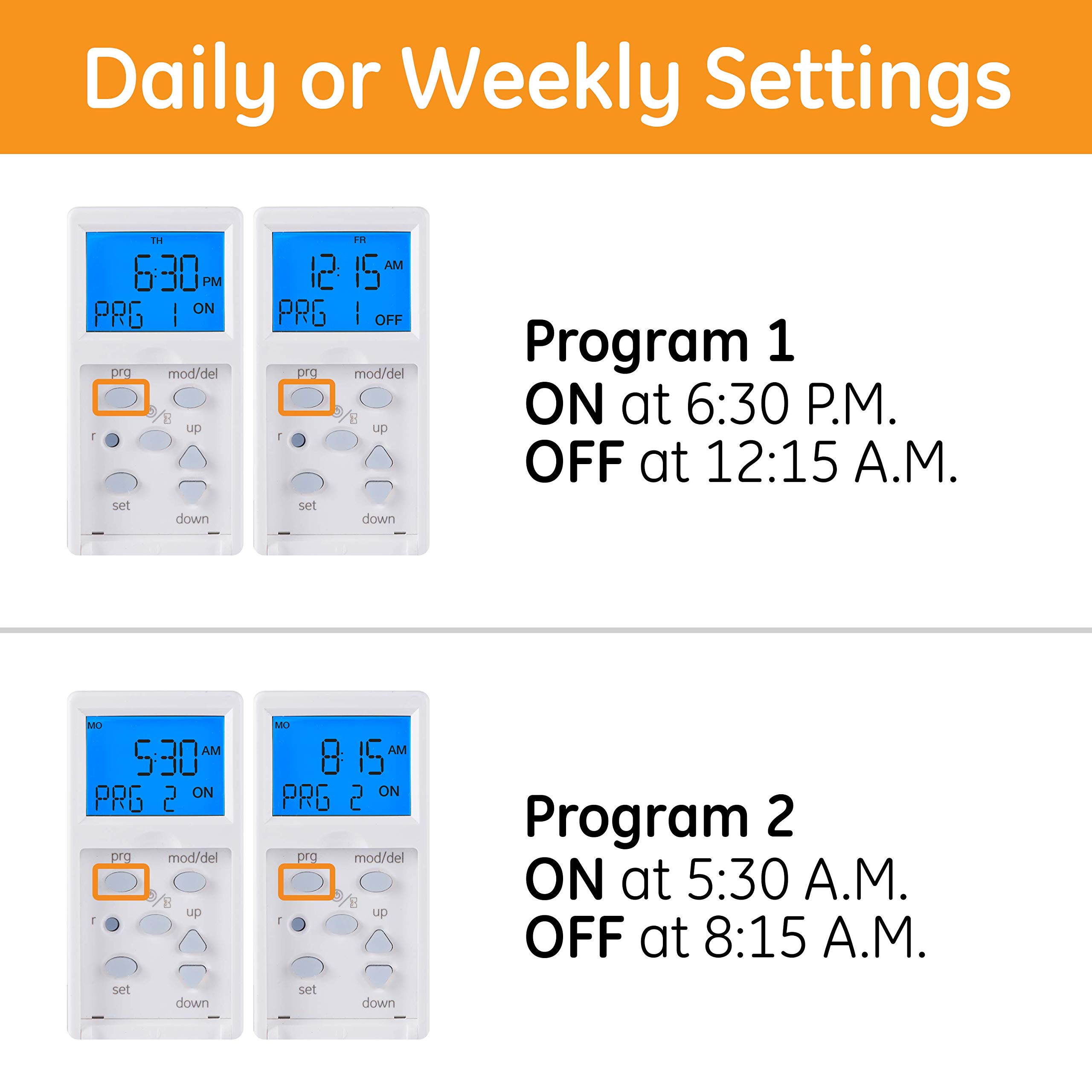 GE SunSmart 7-Day In-Wall Digital Timer Switch, Auto Sunrise/Sunset, Weekly Programmable, Security, Countdown, Single-Pole/3-Way, Neutral Wire Required, White or Light Almond, 32787 - Image 5