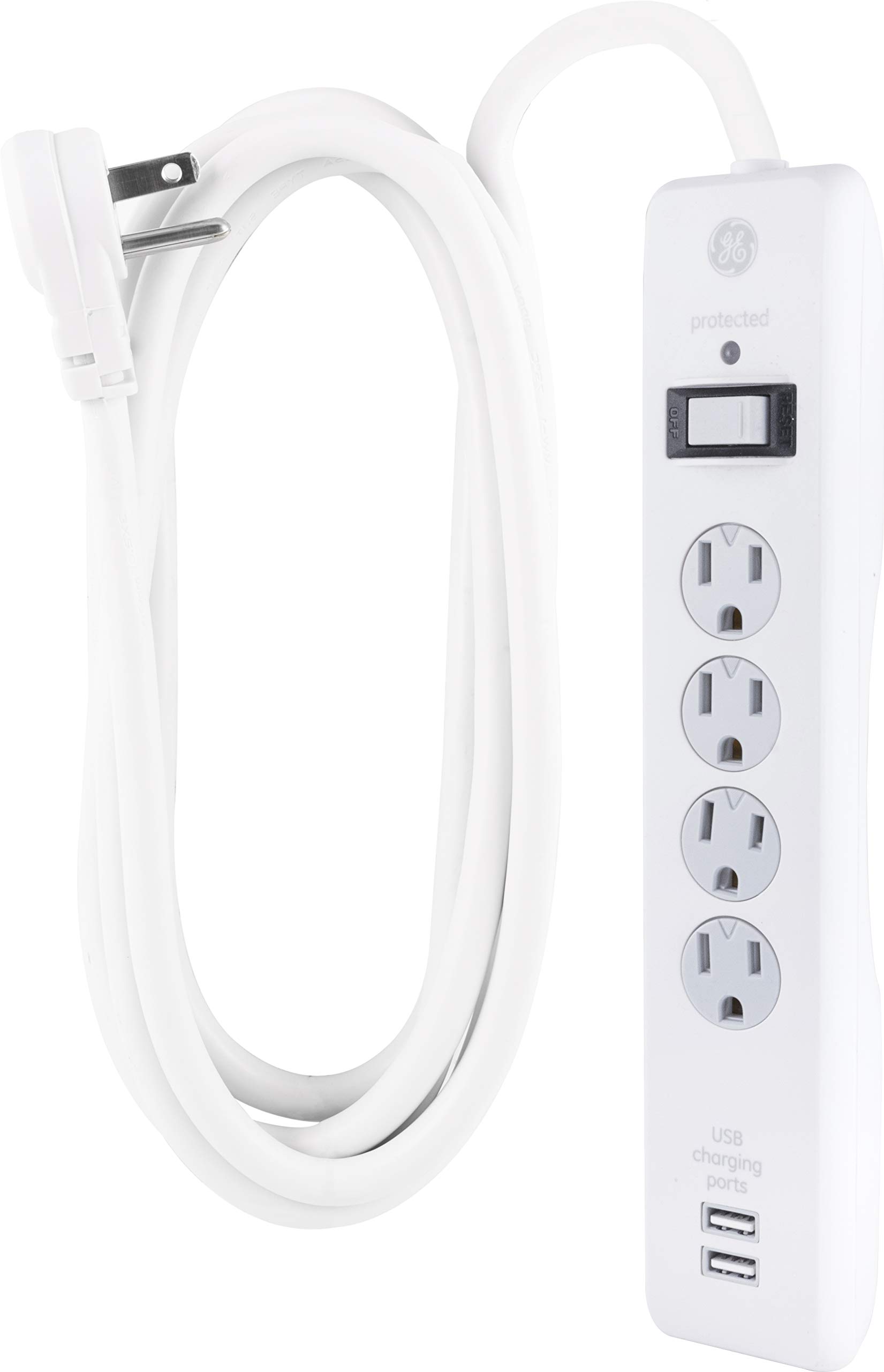 GE Surge Protector, 4 Outlets 2 USB Ports, Extra Long 8ft. Power Cord, White, 25798 - Image 6