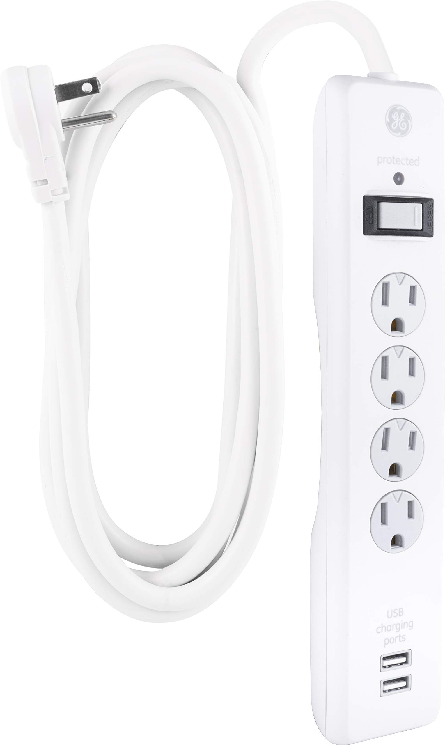 GE Surge Protector, 4 Outlets 2 USB Ports, Extra Long 8ft. Power Cord, White, 25798 - Image 7