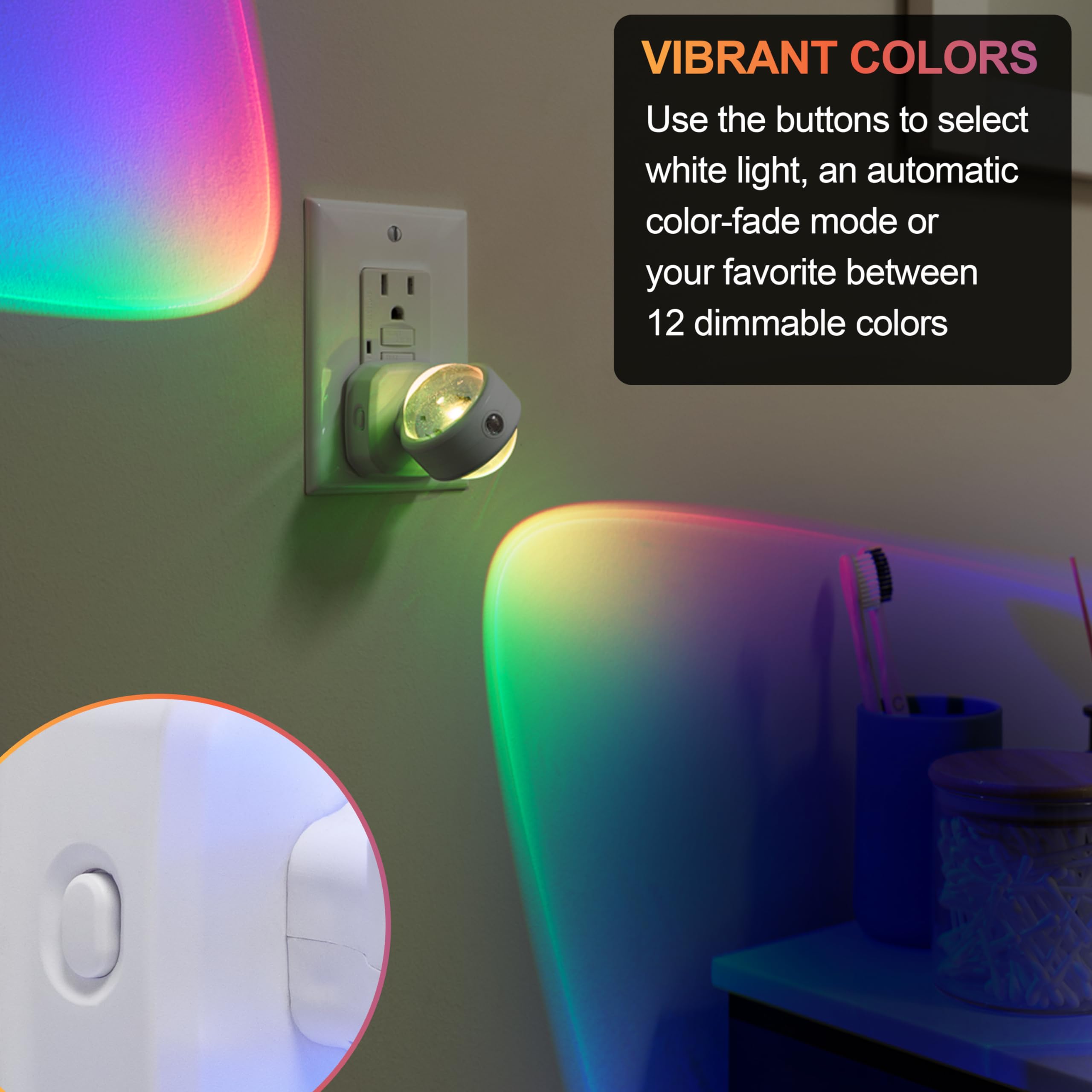 GE Swivel Sconce LED Night Lights Plug Into Wall for Home Decor Color Changing Dimmable Rotating Dusk to Dawn Sensor, Ambient Lighting, Apartment Essentials 1 Pack 81041 - Image 3