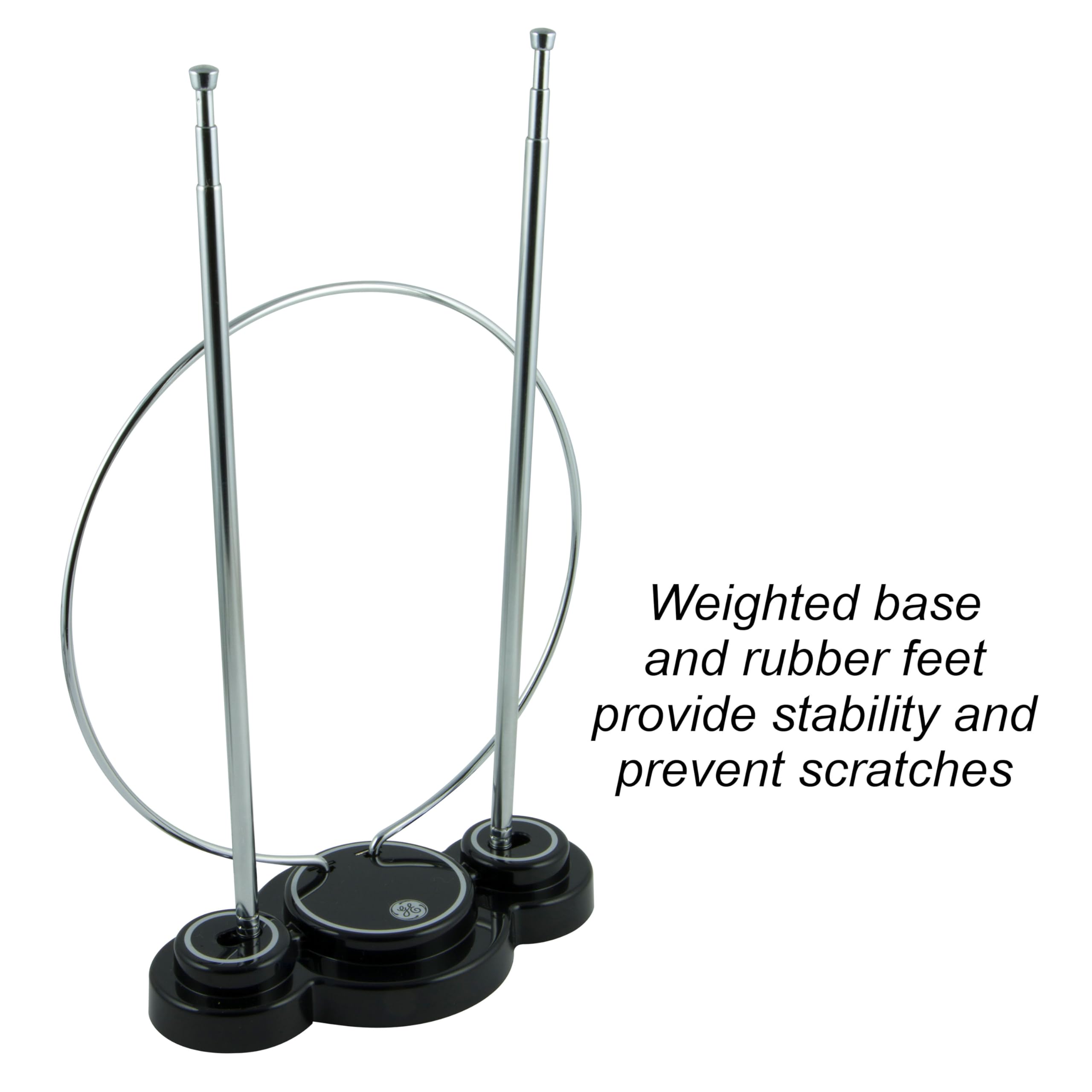 GE Traditional Rabbit Ears Indoor Black TV Antenna, 15 inch Extendable Dipoles and Circular Loop, Tabletop Antenna, Digital, HDTV Antenna, Smart TV Compatible, 4K 1080P VHF UHF, Compact Design, 33676 Rabbit Ear Antenna - Image 2