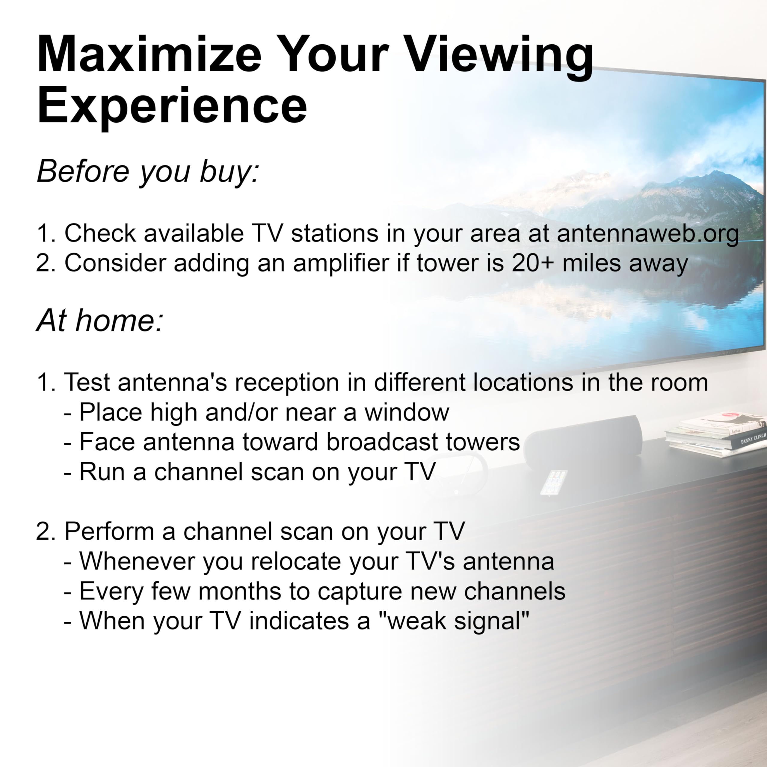 GE Traditional Rabbit Ears Indoor Black TV Antenna, 15 inch Extendable Dipoles and Circular Loop, Tabletop Antenna, Digital, HDTV Antenna, Smart TV Compatible, 4K 1080P VHF UHF, Compact Design, 33676 Rabbit Ear Antenna - Image 6