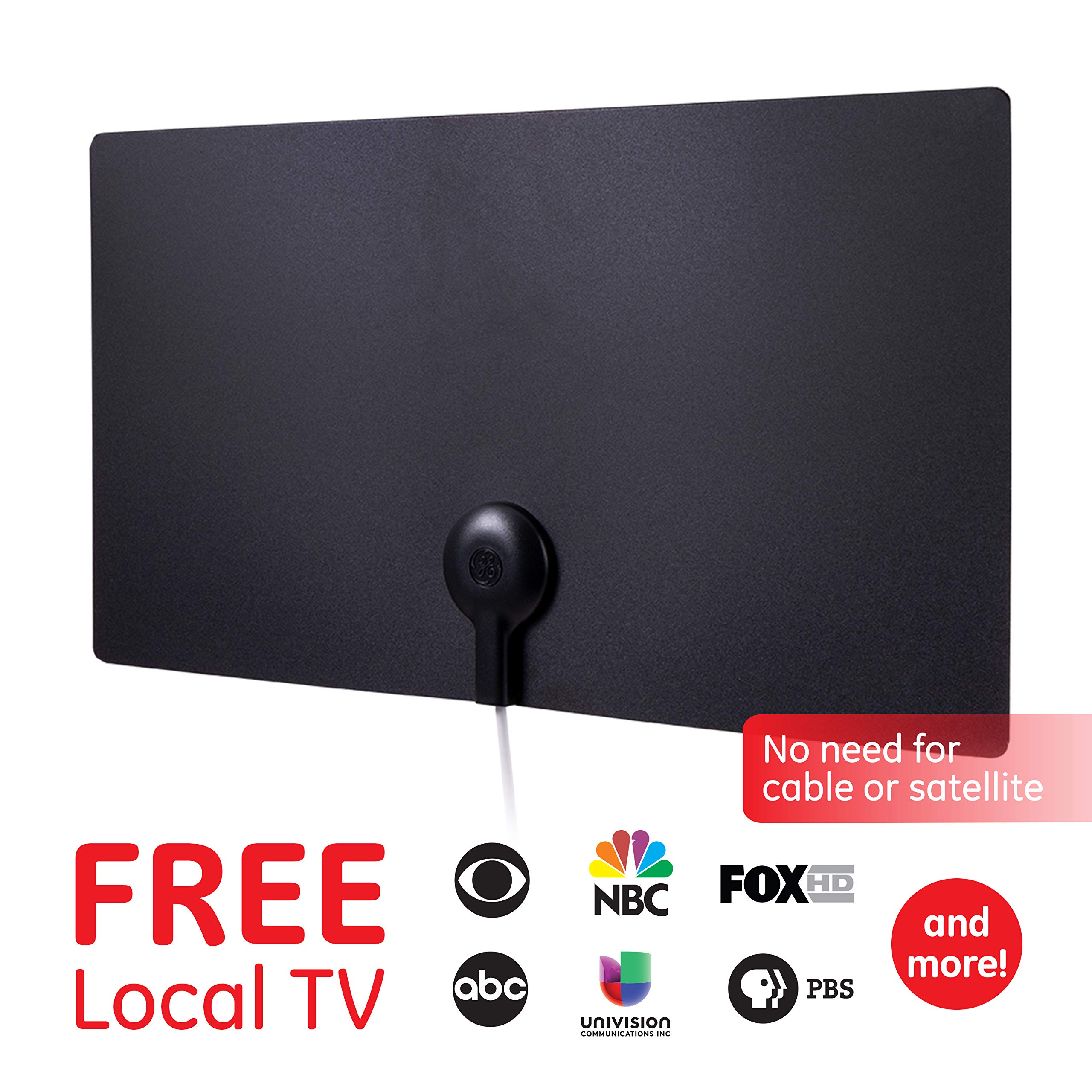 GE Ultra Edge Indoor HD Digital TV Antenna, Long Range Smart TV Antenna, Slim Decor Reversible Black White Design, Supports 4K HD Smart TV VHF UHF, 6ft Coax HDTV Cable, 11264 - Image 2