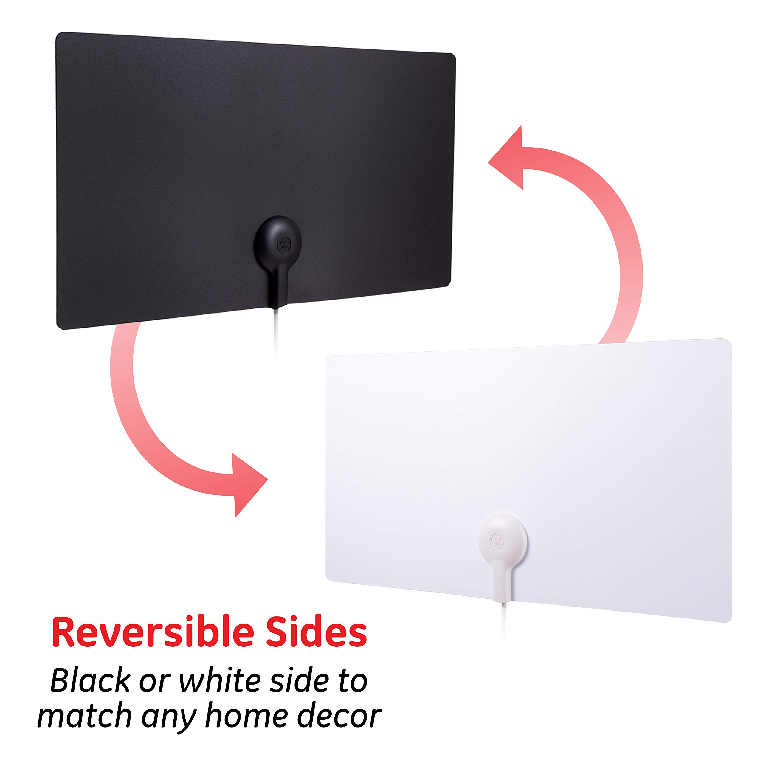 GE Ultra Edge Indoor HD Digital TV Antenna, Long Range Smart TV Antenna, Slim Decor Reversible Black White Design, Supports 4K HD Smart TV VHF UHF, 6ft Coax HDTV Cable, 11264 - Image 3