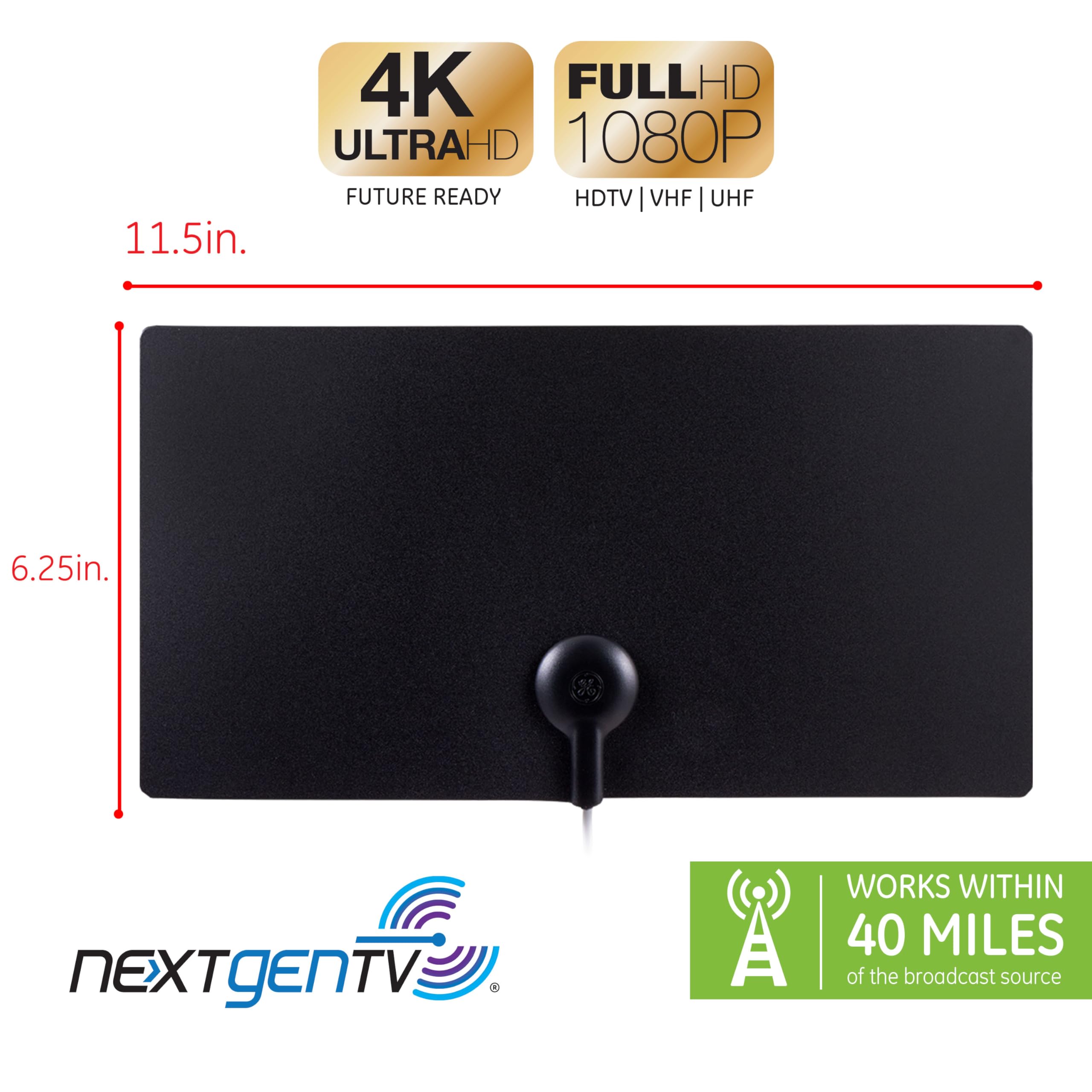 GE Ultra Edge Indoor HD Digital TV Antenna, Long Range Smart TV Antenna, Slim Decor Reversible Black White Design, Supports 4K HD Smart TV VHF UHF, 6ft Coax HDTV Cable, 11264 - Image 4