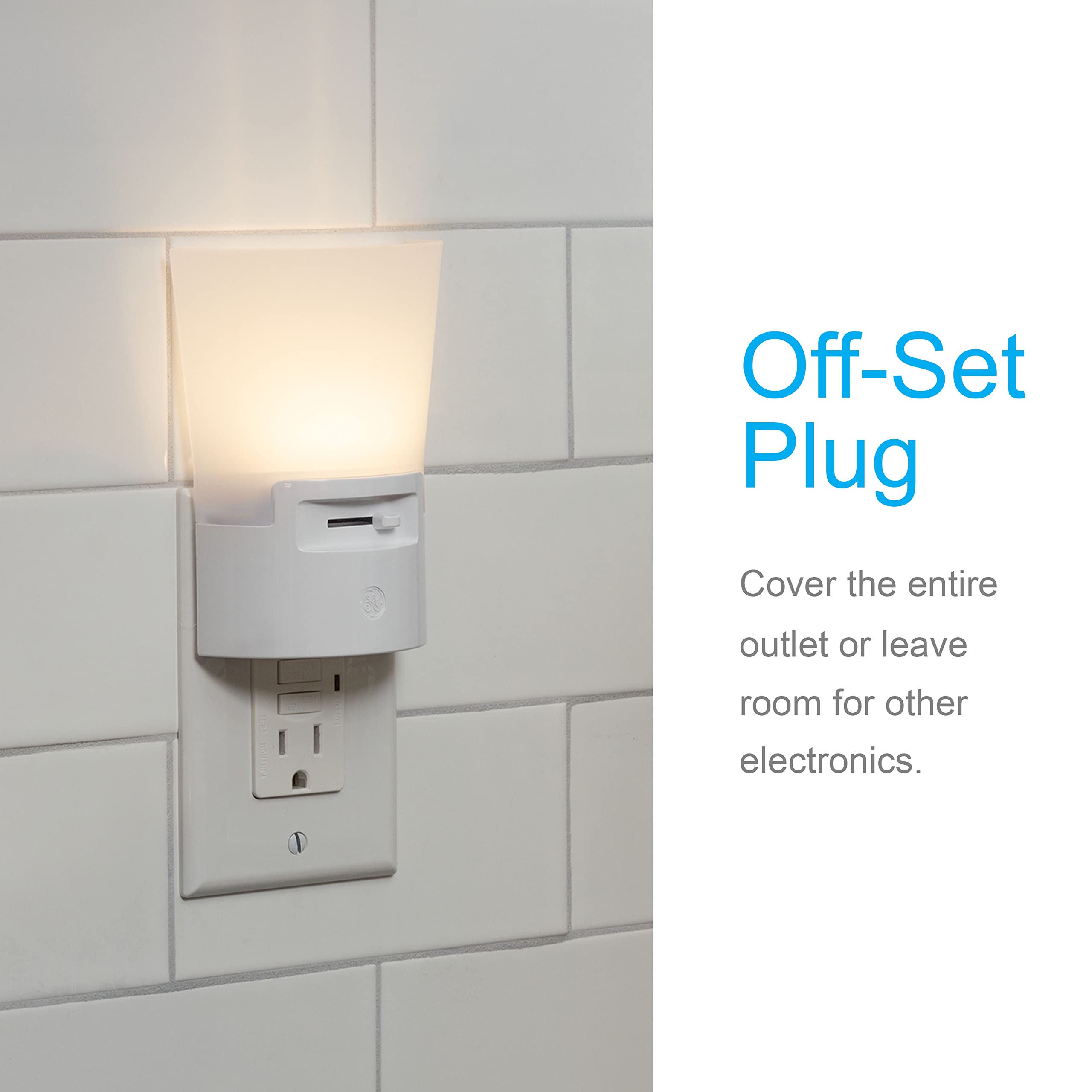 GE Ultrabrite Dimmable Sconce LED Night Light GEPlug-In, Energy Efficient, Dusk-to-Dawn Sensor, Adjustable Brightness, Ideal for Bedroom, Bathroom, Hallway, Nursery, White, 45123, 1 Pack, - Image 4