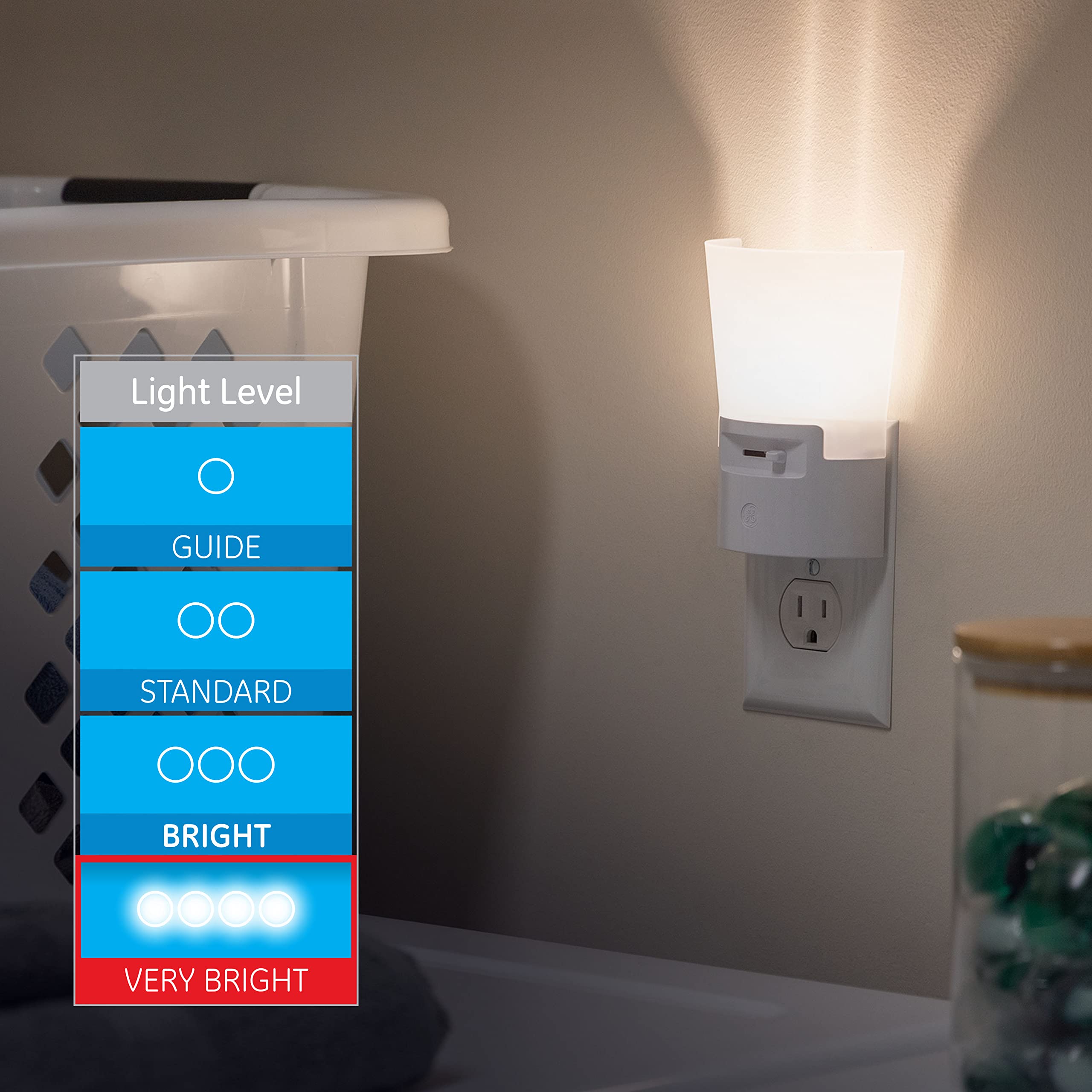 GE Ultrabrite Dimmable Sconce LED Night Light GEPlug-In, Energy Efficient, Dusk-to-Dawn Sensor, Adjustable Brightness, Ideal for Bedroom, Bathroom, Hallway, Nursery, White, 45123, 1 Pack, - Image 5