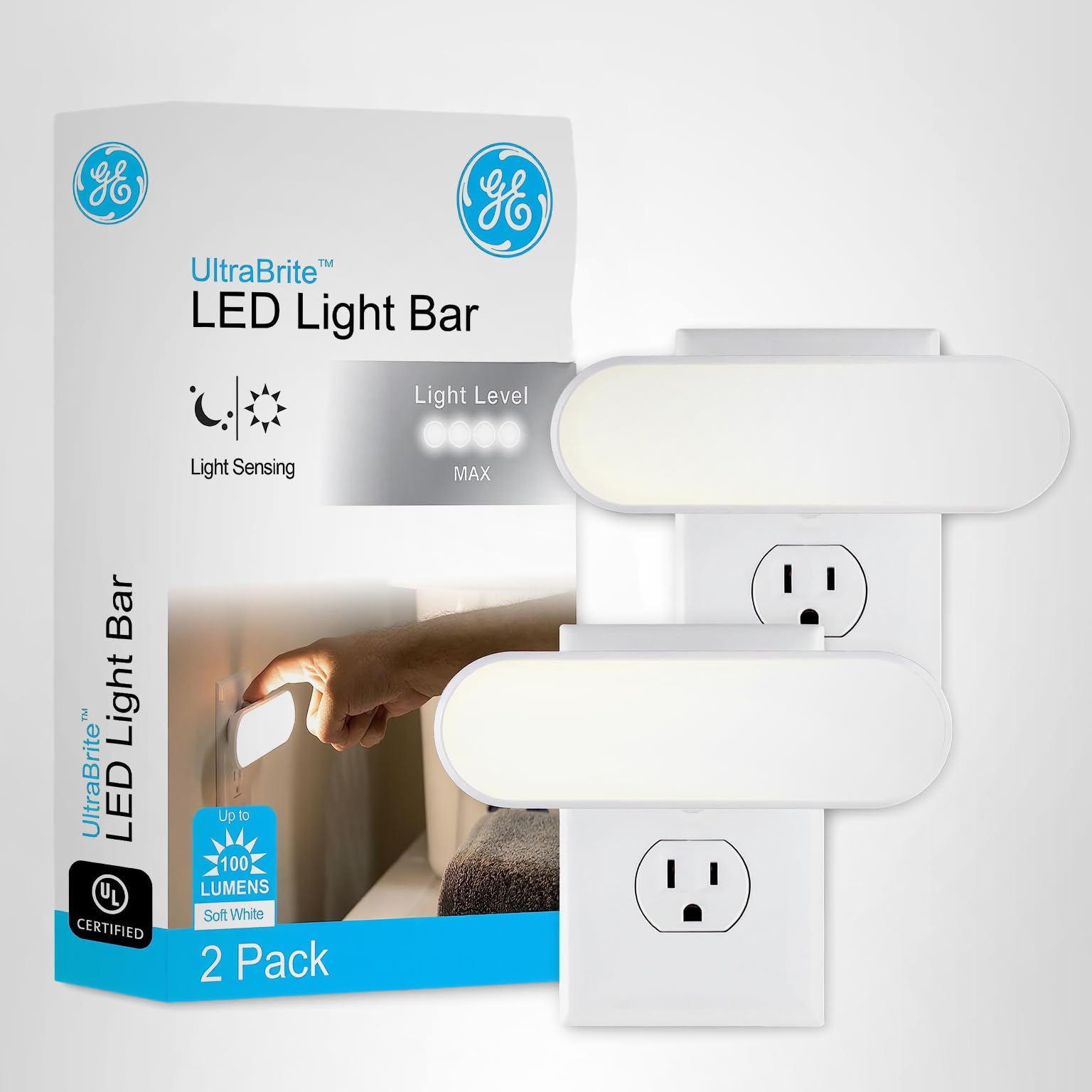 GE Ultrabrite LED Light Bar Night Lights Plug Into Wall Room Decor Ambient Lighting Dusk to Dawn Sensor Bright Nightlight, White, 100 Lumens, 4 Pack - Image 8