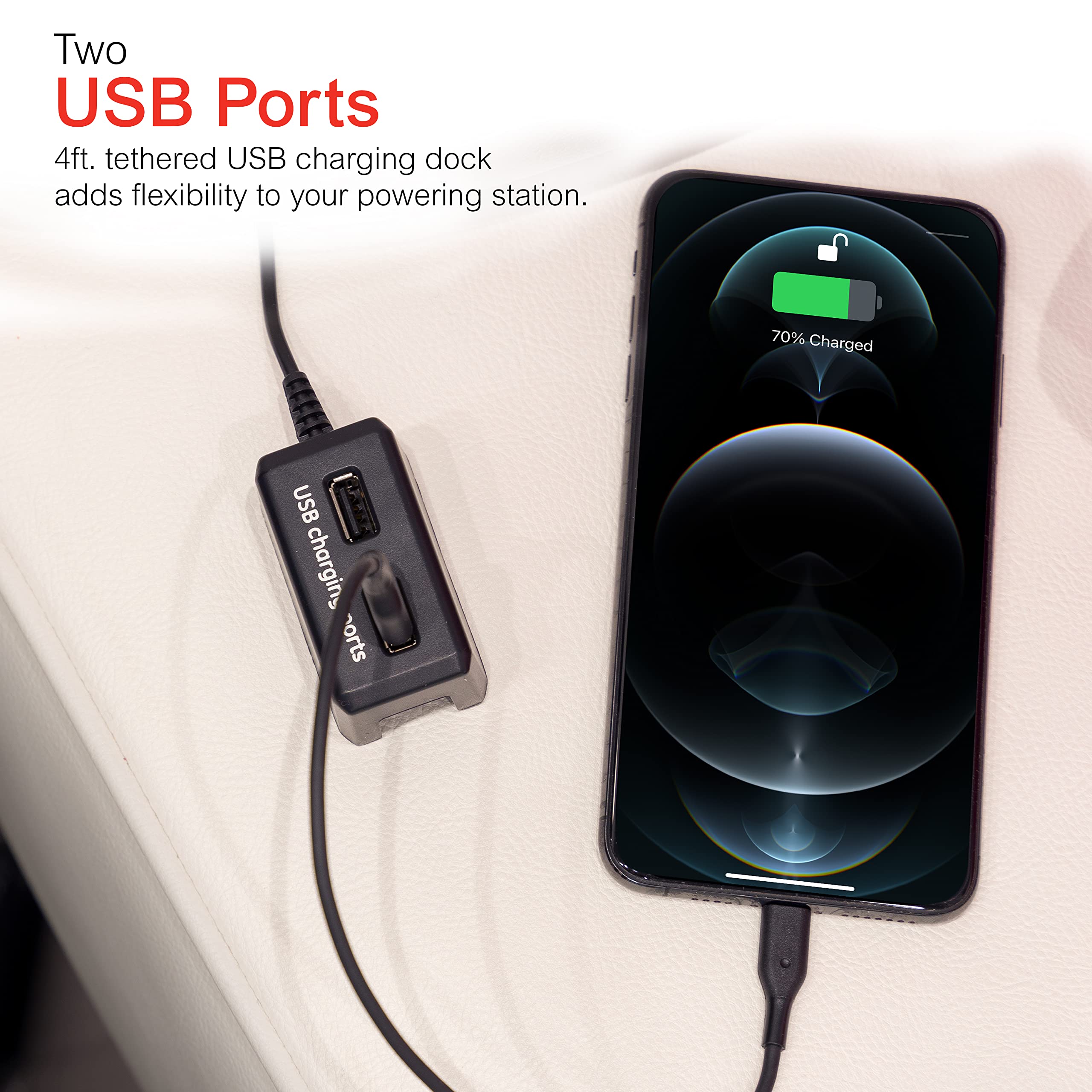 GE UltraPro 12 Outlet Surge Protector, Tethered 2 USB Ports, 8 Ft Power Cord, 4320 Joules, Flat Plug, Power Filter, Circuit Breaker, Warranty, UL Listed, Black, 11824 - Image 6
