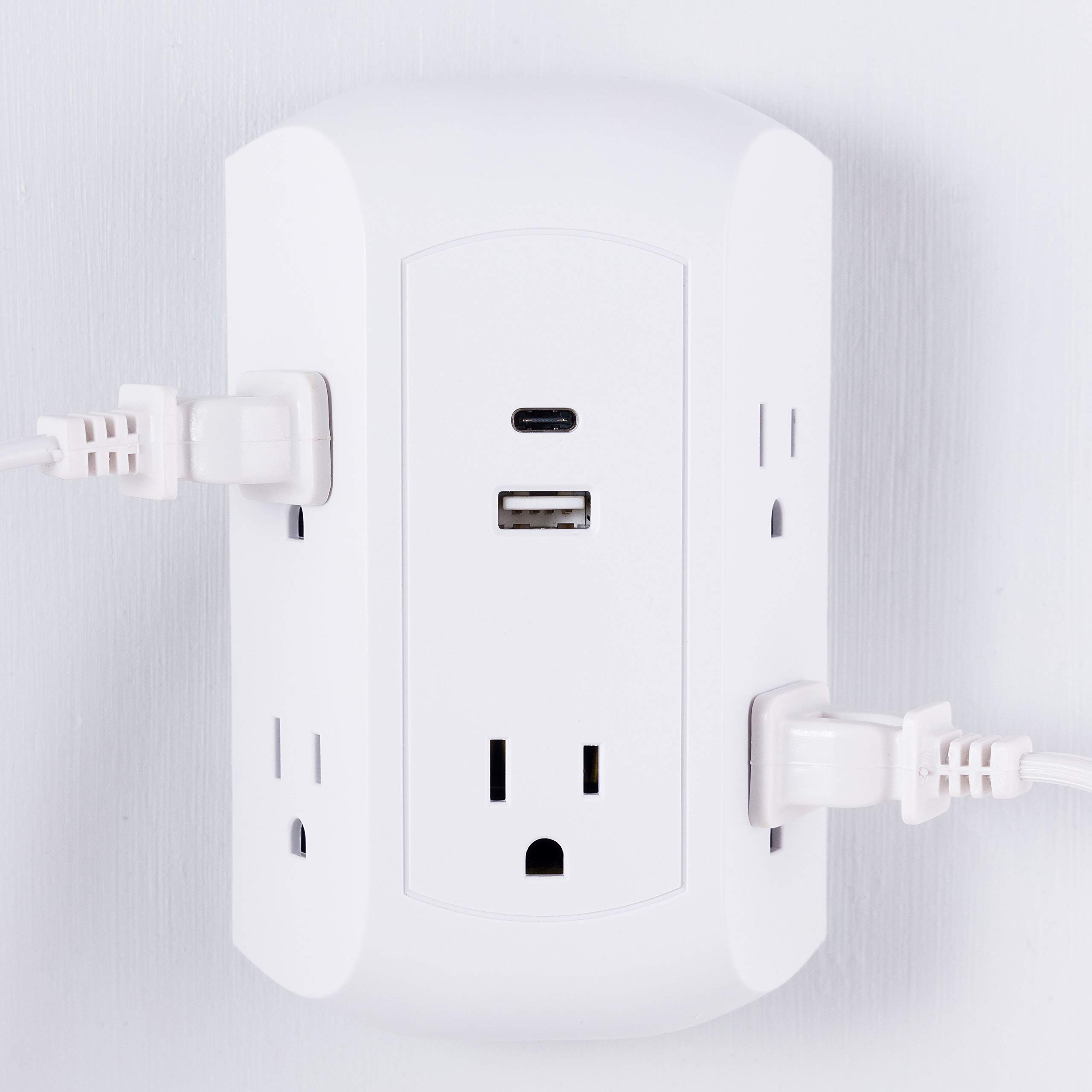 GE UltraPro 5-Outlet Extender with USB and USB-C Port, Surge Protector, Spaced Wall Tap, Side-Access, Charging Station, for iPhone/iPad/Samsung Galaxy/Google Pixel, 560 Joules, UL Listed, White, 43650 - Image 6