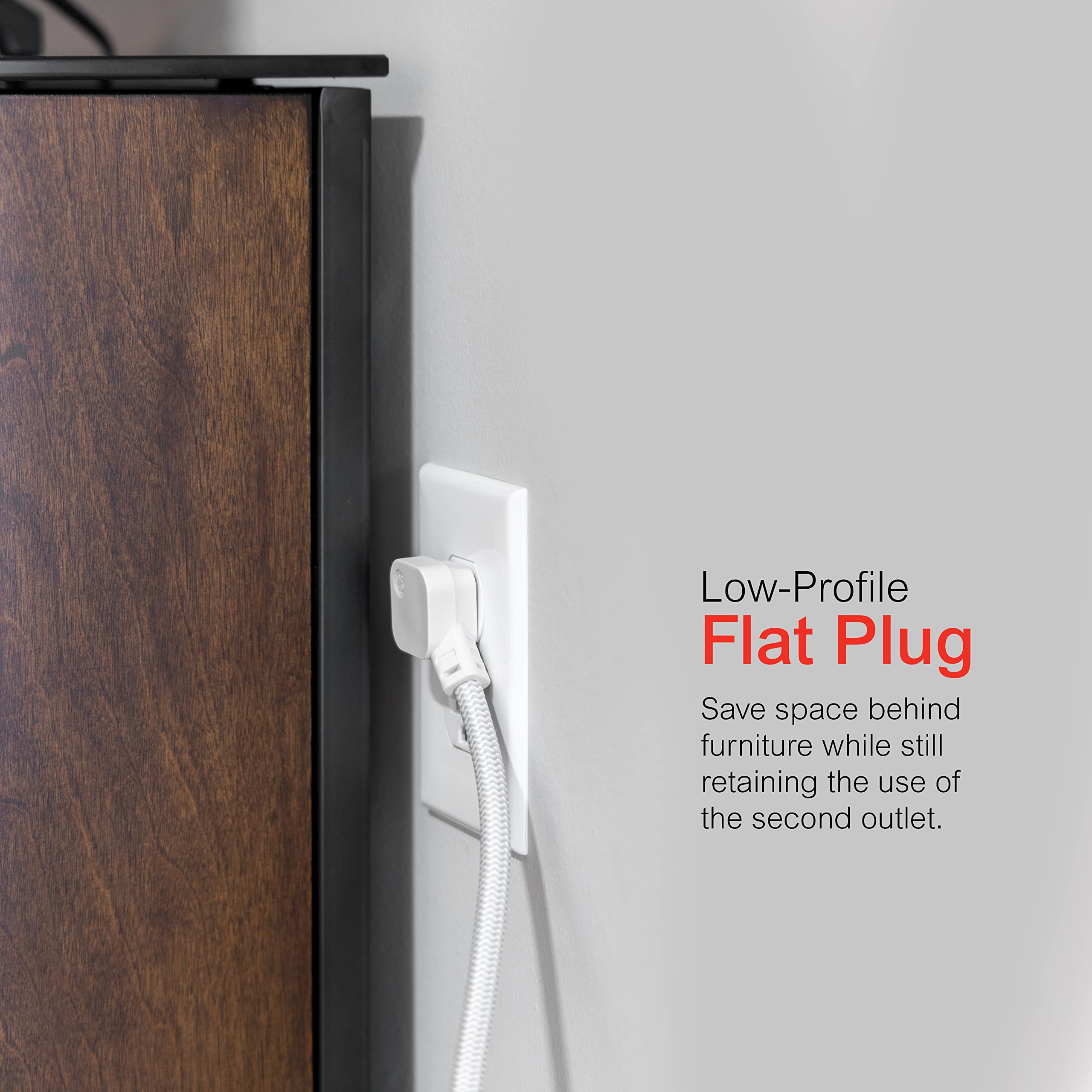 GE UltraPro 6 Outlet Surge Protector, 6 Ft Designer Braided Extension Cord, Flat Plug, Long Power Cord, Wall Mount, White, 45270 - Image 5