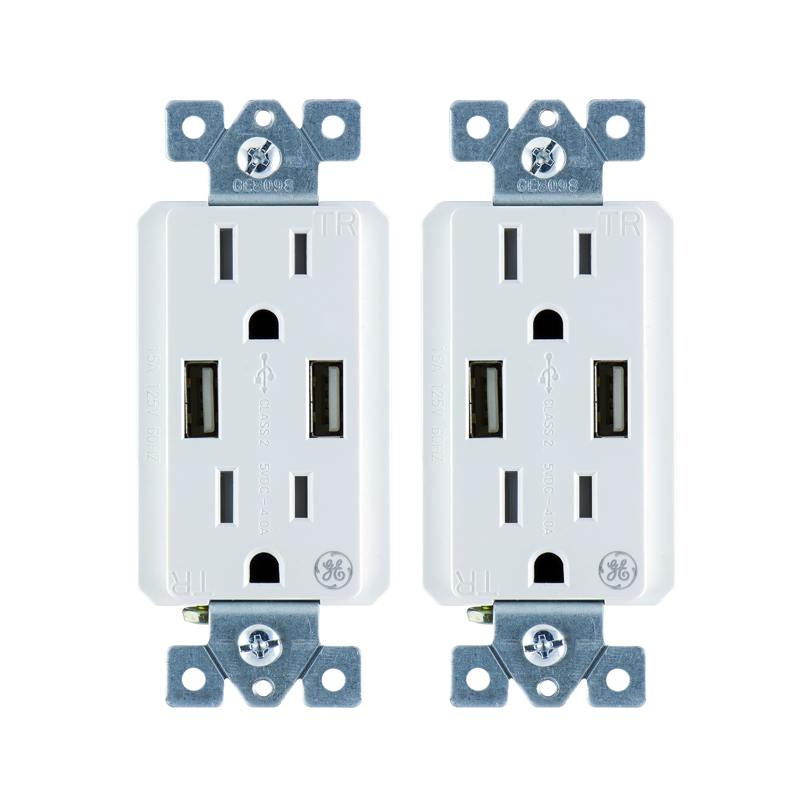 GE UltraPro Tamper Resistant 20W Dual USB Receptacle 2 Pack, For iPhone 11/Pro/Max/XS/XR/X/8, iPad Pro, Samsung Galaxy, Google Pixel, White, 37596