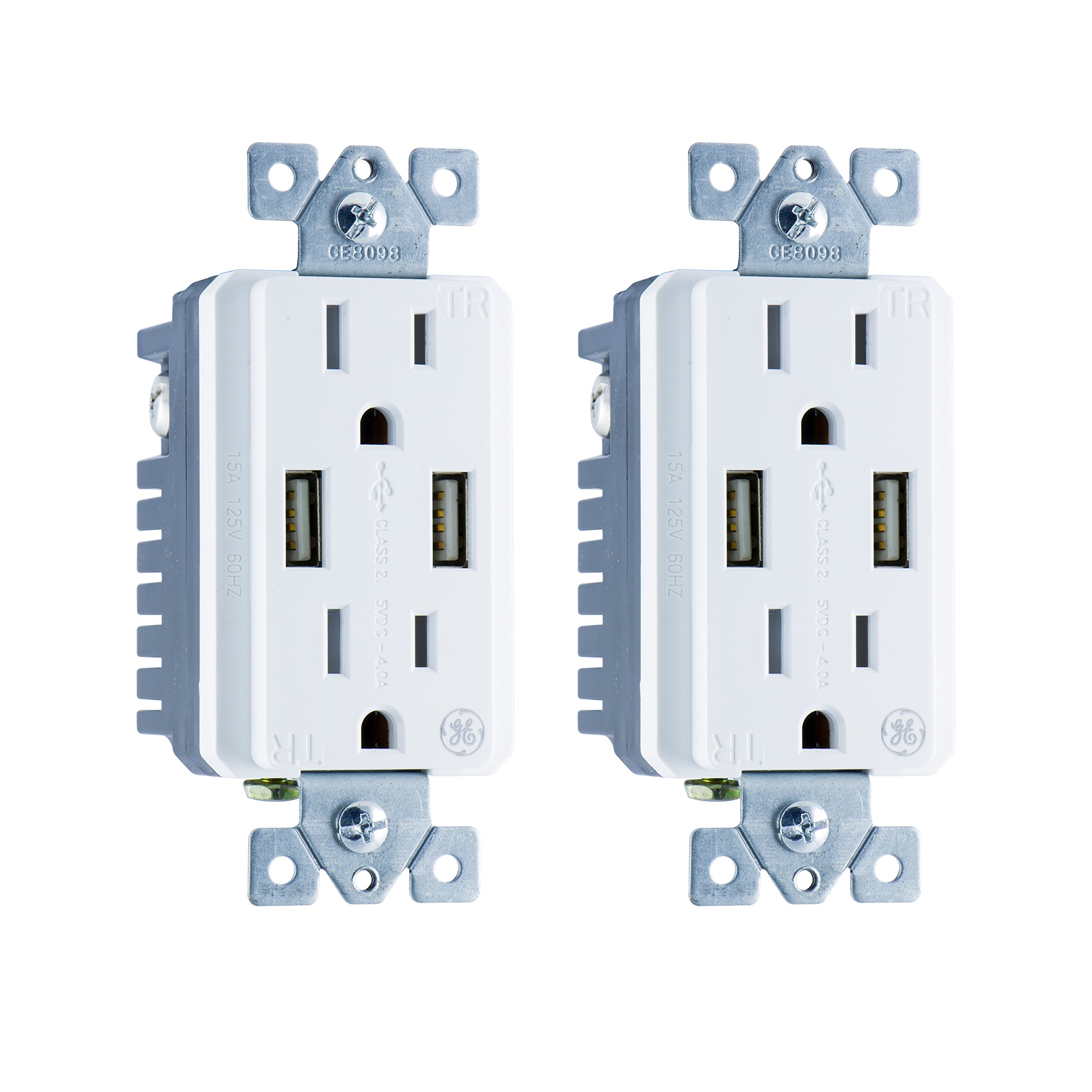 GE UltraPro Tamper Resistant 20W Dual USB Receptacle 2 Pack, For iPhone 11/Pro/Max/XS/XR/X/8, iPad Pro, Samsung Galaxy, Google Pixel, White, 37596 - Image 2