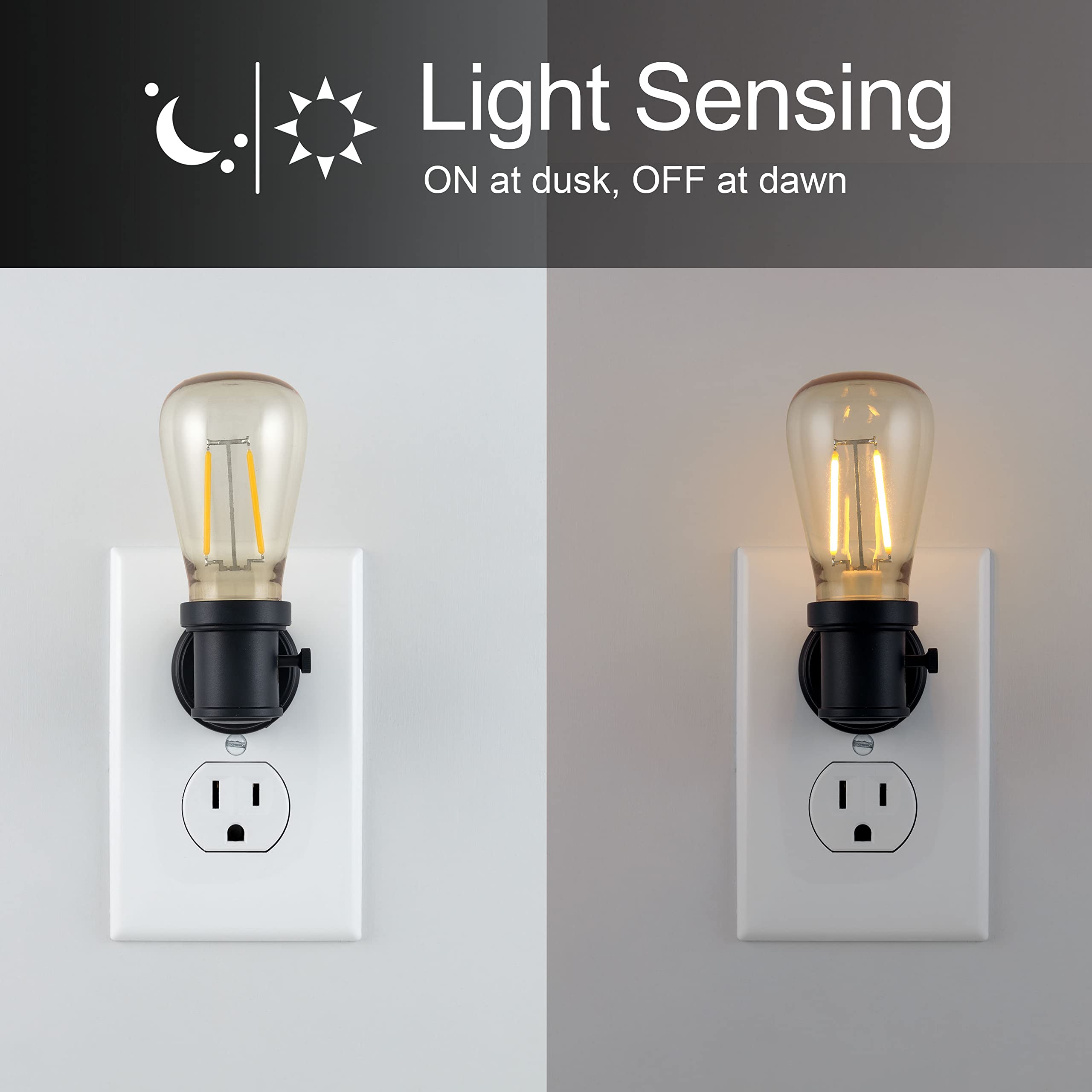 GE Vintage LED Edison Night Light, Plug-in, Dusk to Dawn Sensor, Farmhouse Decor, Mood Lighting, Home Decor, Ambient Lighting, LED Lights for Bedroom, Bathroom, Kitchen, Hallway, Black, 1 Pack, 64346 - Image 3