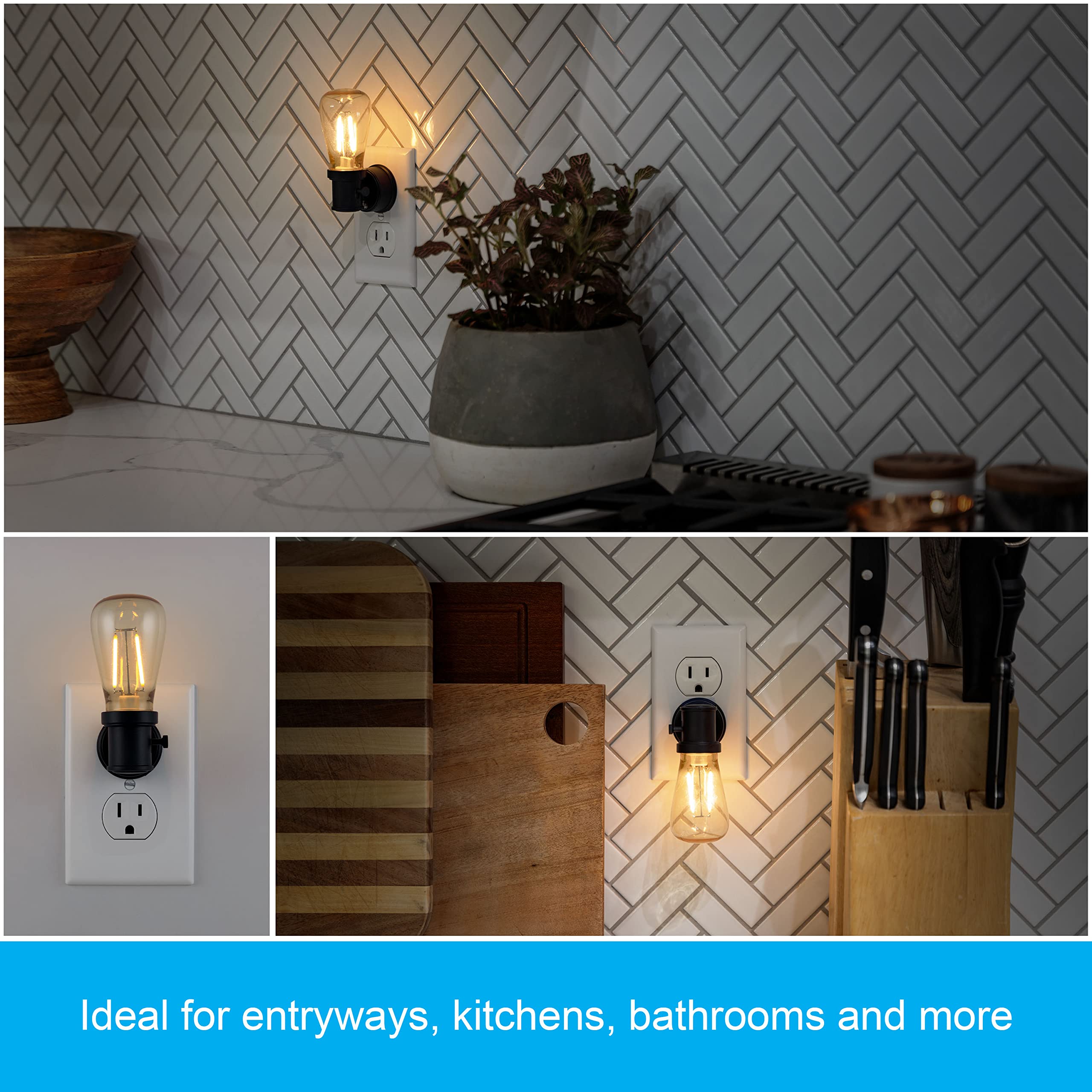 GE Vintage LED Edison Night Light, Plug-in, Dusk to Dawn Sensor, Farmhouse Decor, Mood Lighting, Home Decor, Ambient Lighting, LED Lights for Bedroom, Bathroom, Kitchen, Hallway, Black, 1 Pack, 64346 - Image 6