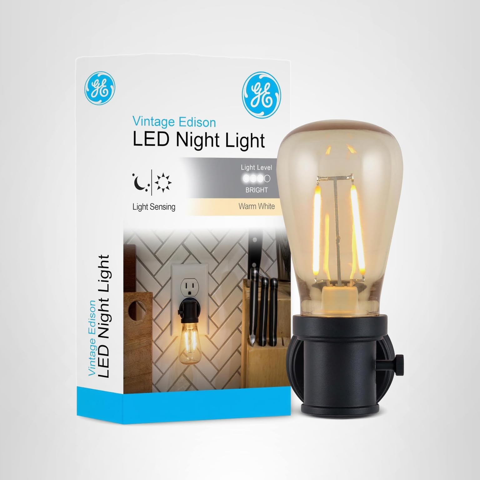 GE Vintage LED Edison Night Light, Plug-in, Dusk to Dawn Sensor, Farmhouse Decor, Mood Lighting, Home Decor, Ambient Lighting, LED Lights for Bedroom, Bathroom, Kitchen, Hallway, Black, 1 Pack, 64346 - Image 8