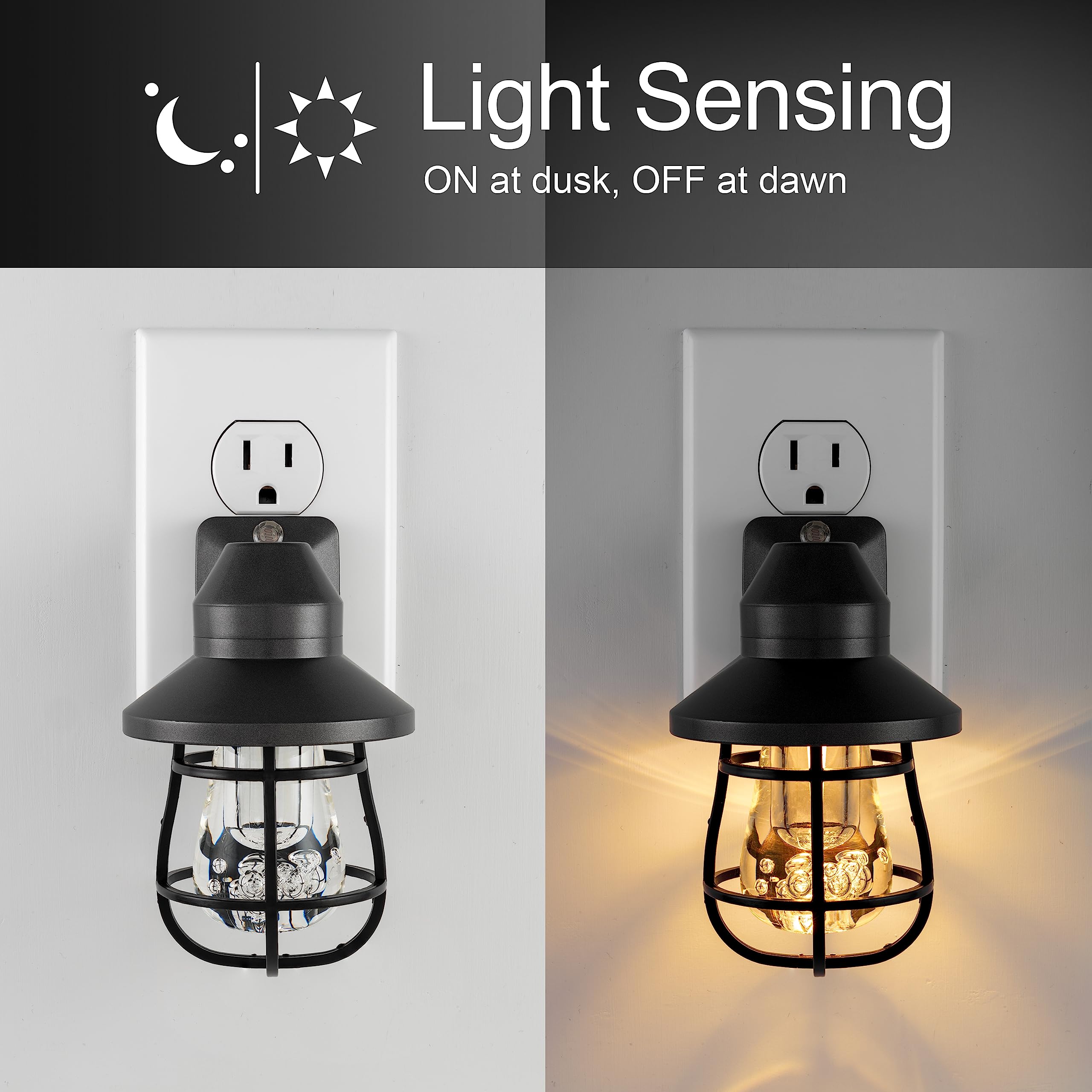 GE Vintage LED Night Light, Plug-in, Dusk to Dawn Sensor, Farmhouse Decor, Mood Lighting, Home Decor, Ambient Lighting, LED Lights for Bedroom, Bathroom, Kitchen, Hallway, 38628, Black, 1 Pack - Image 2