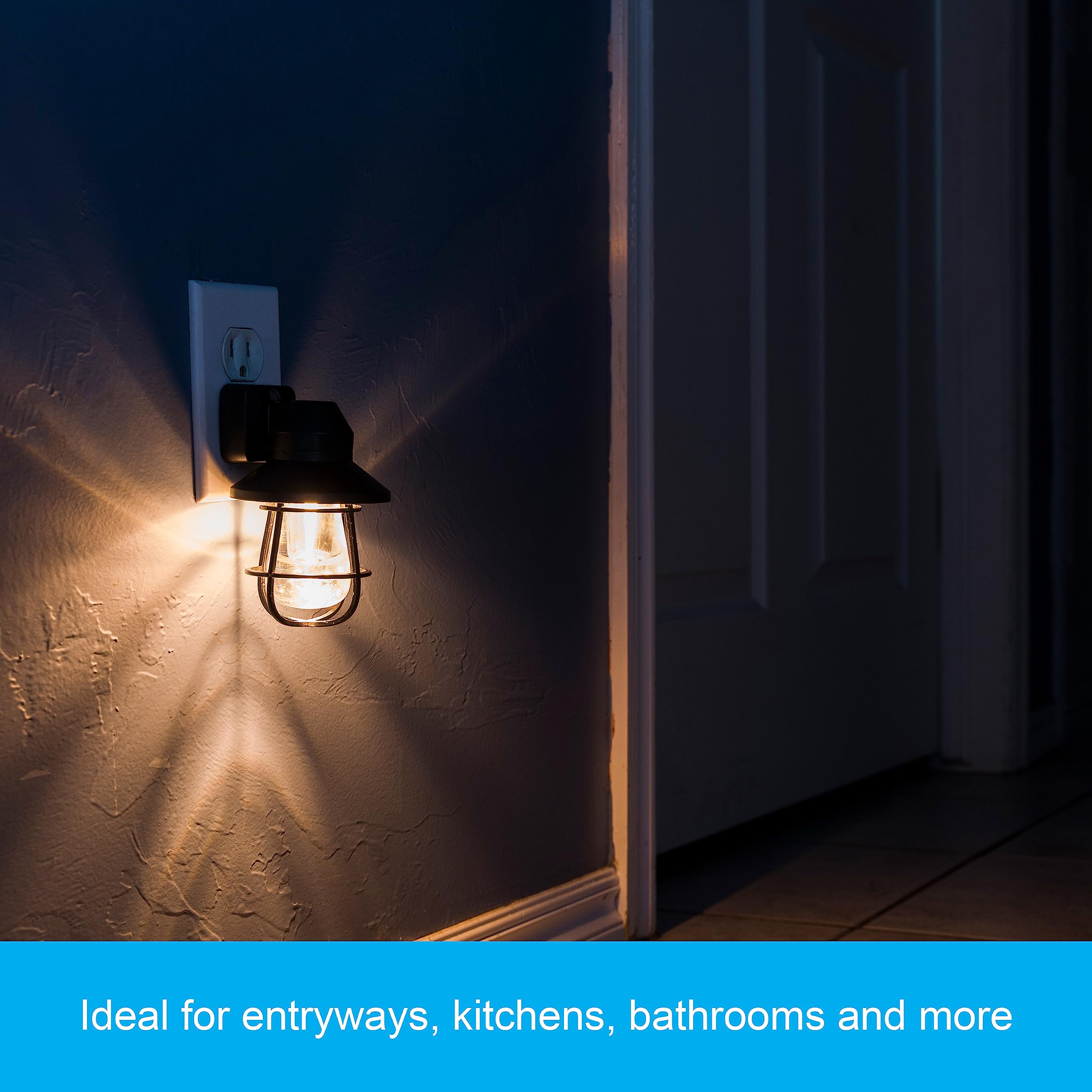 GE Vintage LED Night Light, Plug-in, Dusk to Dawn Sensor, Farmhouse Decor, Mood Lighting, Home Decor, Ambient Lighting, LED Lights for Bedroom, Bathroom, Kitchen, Hallway, 38628, Black, 1 Pack - Image 3