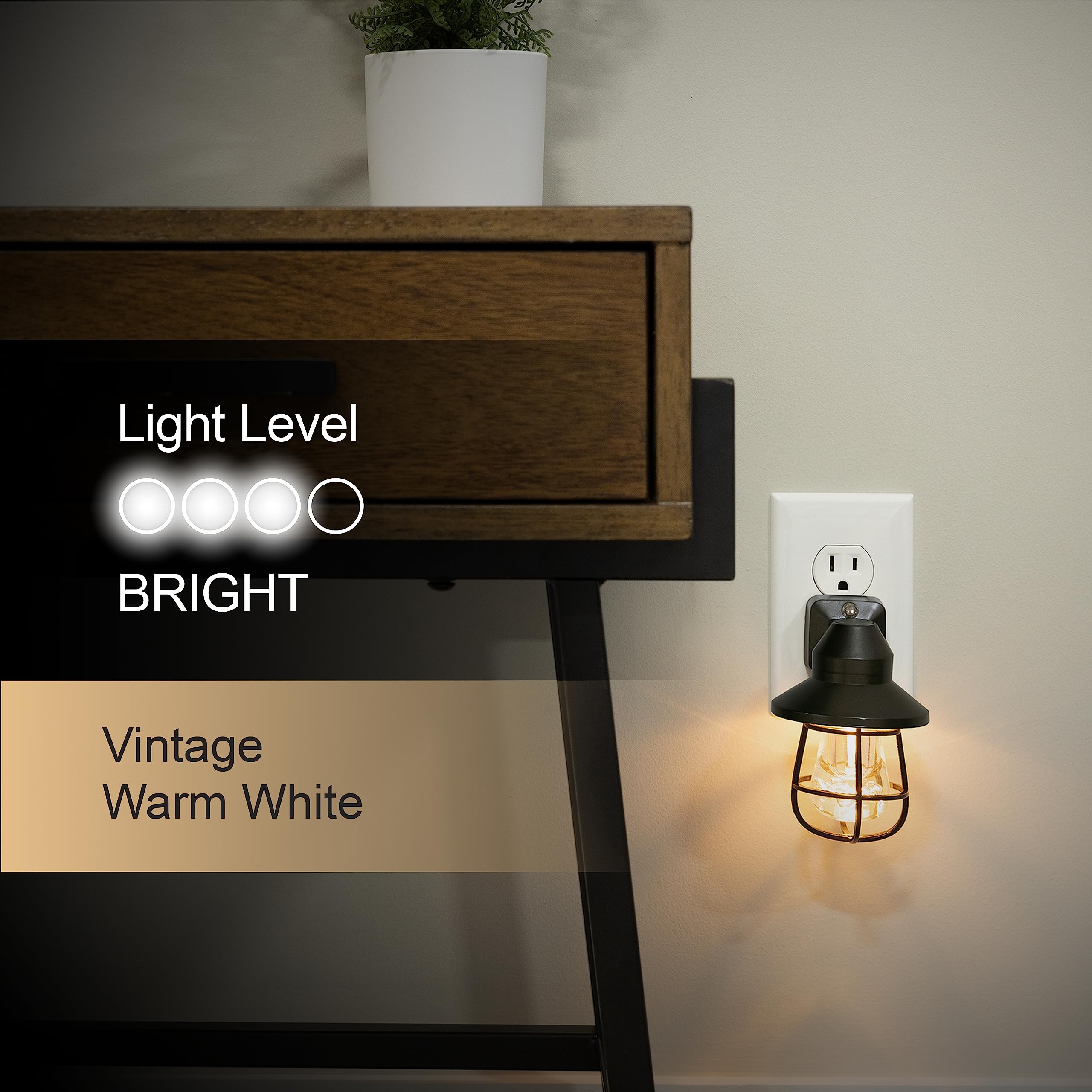 GE Vintage LED Night Light, Plug-in, Dusk to Dawn Sensor, Farmhouse Decor, Mood Lighting, Home Decor, Ambient Lighting, LED Lights for Bedroom, Bathroom, Kitchen, Hallway, 38628, Black, 1 Pack - Image 4