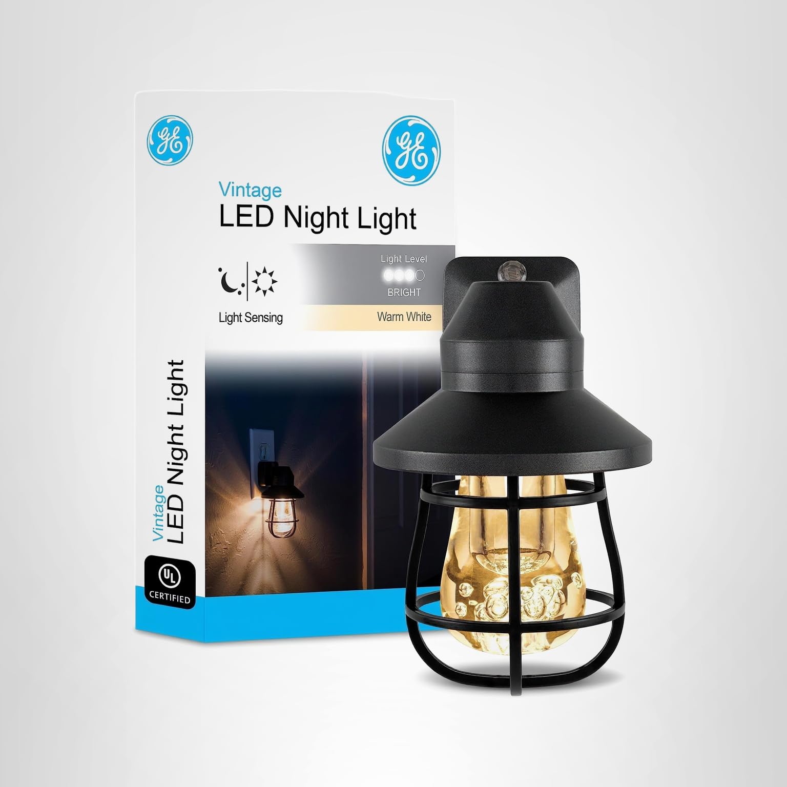 GE Vintage LED Night Light, Plug-in, Dusk to Dawn Sensor, Farmhouse Decor, Mood Lighting, Home Decor, Ambient Lighting, LED Lights for Bedroom, Bathroom, Kitchen, Hallway, 38628, Black, 1 Pack - Image 7