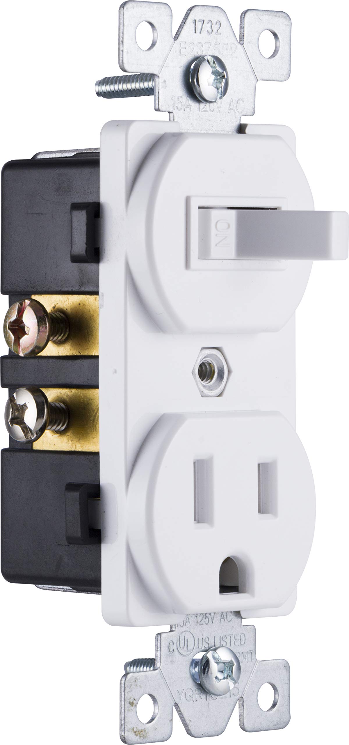 GE Wall Switch & Outlet Combo 5 Pack, Two-in-One Receptacle, 1 On/Off Toggle Power Switch, 1 Grounded AC Outlet Wall Plug, Single Pole, 3 Prong, 15 Amp, UL Listed, White, 44038 - Image 2