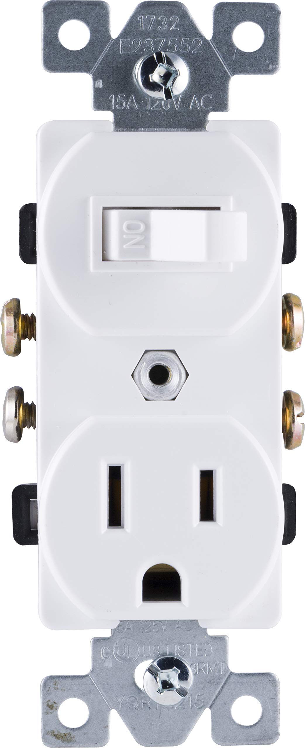 GE Wall Switch & Outlet Combo 5 Pack, Two-in-One Receptacle, 1 On/Off Toggle Power Switch, 1 Grounded AC Outlet Wall Plug, Single Pole, 3 Prong, 15 Amp, UL Listed, White, 44038 - Image 3