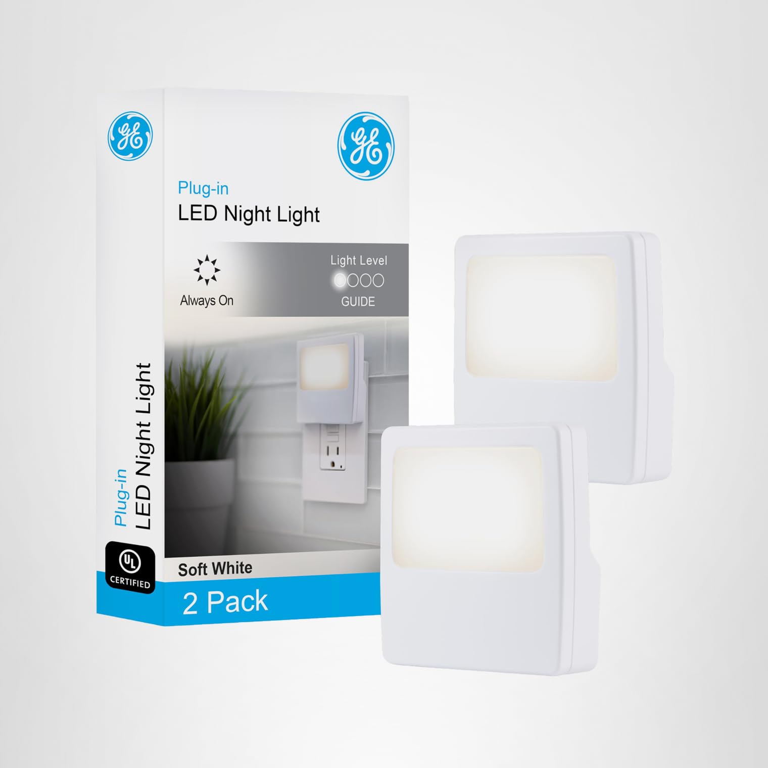 GE White Always-On LED Night Light, Plug into Wall, Compact, Soft Glow, UL-Listed, Ideal for Bedroom, Nursery, Bathroom, Hallway, 11311, 2 Pack - Image 8
