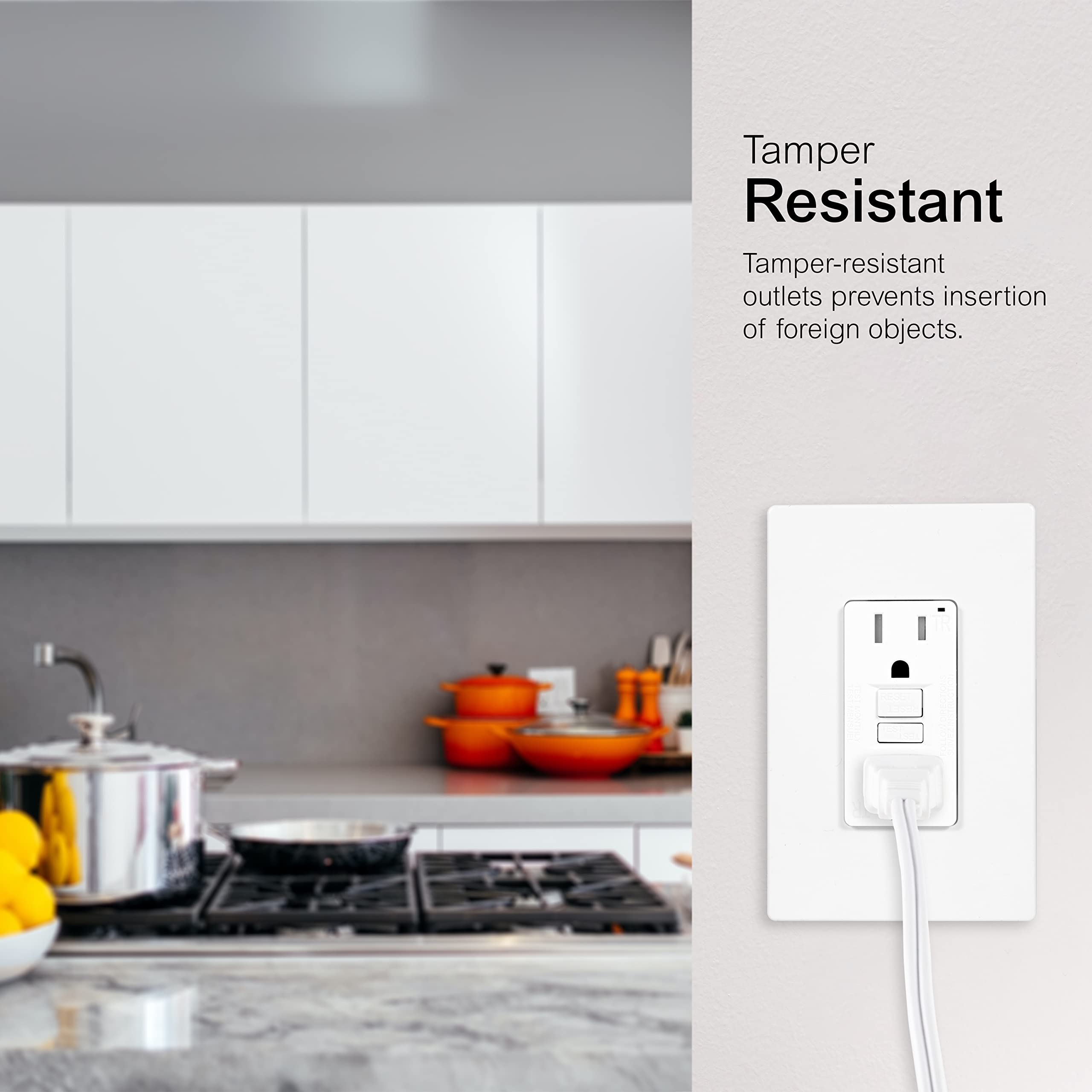 GE White Tamper-Resistant GFCI Receptacle Outlet, in-Wall, LED Indicator Light, UL Certified, NEC Compliant, Self-Test for Optimum Safety 15A/120V, Wallplate not Included, 32075, 1 Pack - Image 5