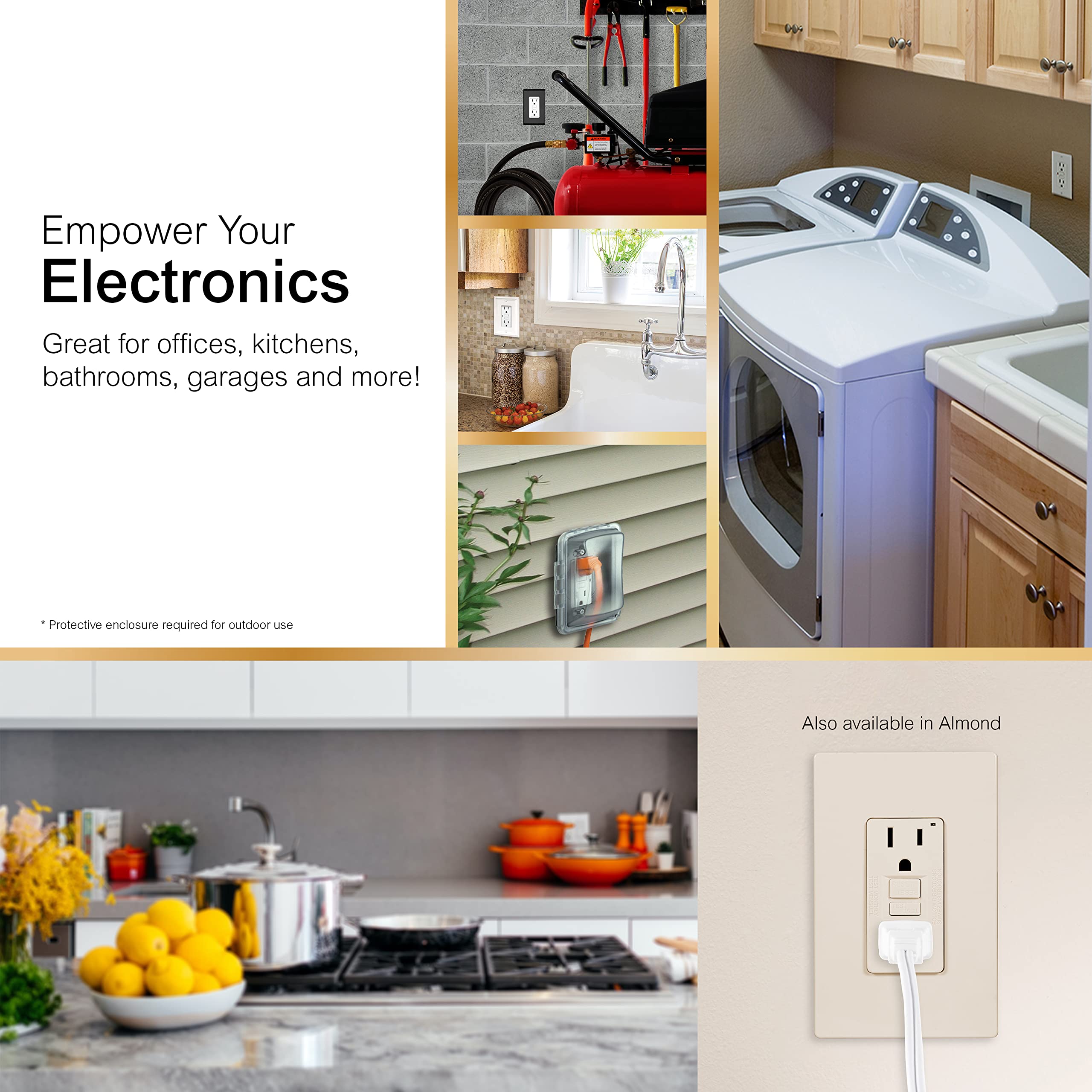 GE White Tamper-Resistant GFCI Receptacle Outlet, in-Wall, LED Indicator Light, UL Certified, NEC Compliant, Self-Test for Optimum Safety 15A/120V, Wallplate not Included, 32075, 1 Pack - Image 6