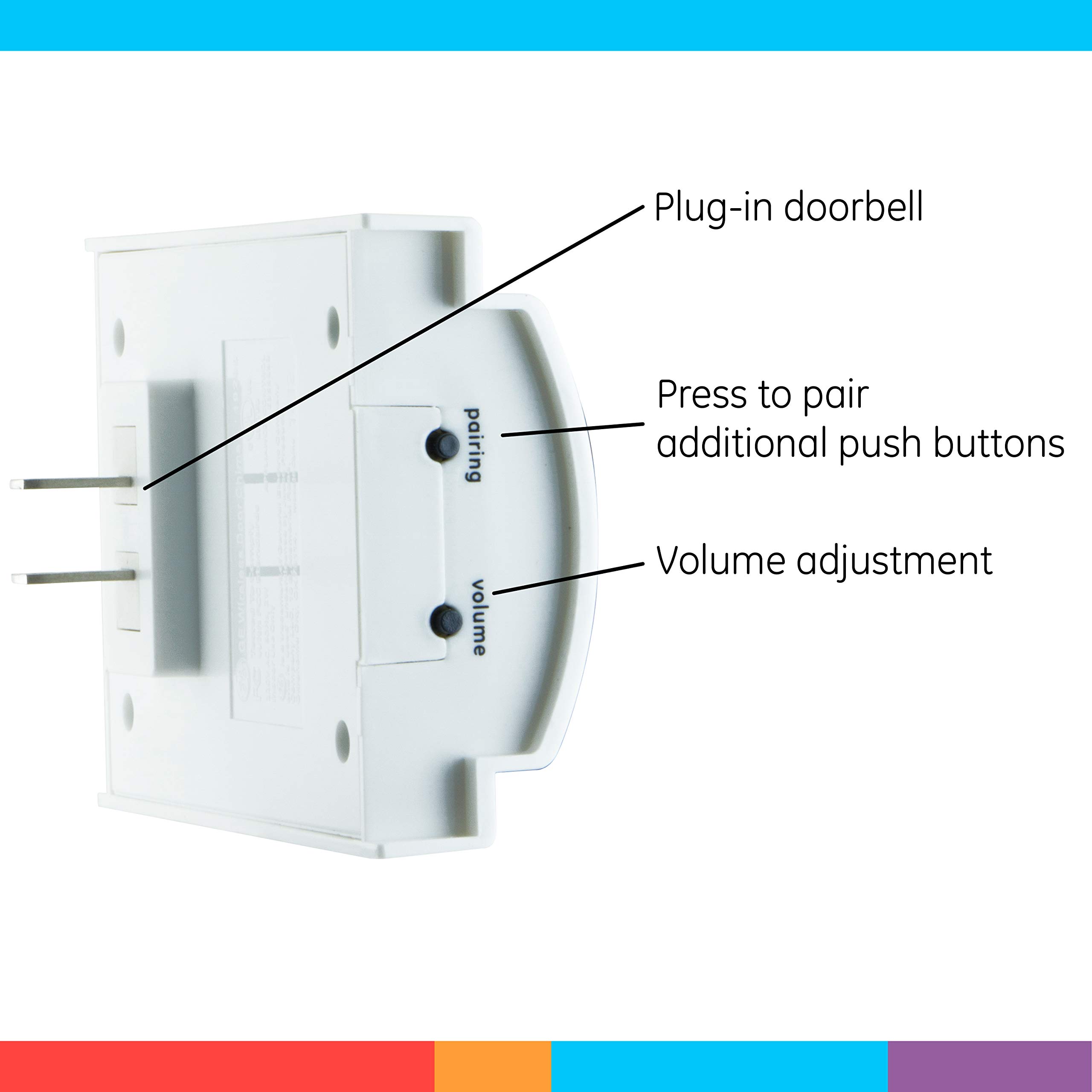 GE Wireless Doorbell Kit, Plug-In Receiver, 2 Push Buttons Door Bell, 8 Melodies Doorbell Chime, 4 Volume Levels, Classroom Doorbell, 150 Ft Range, White, 19300 - Image 3