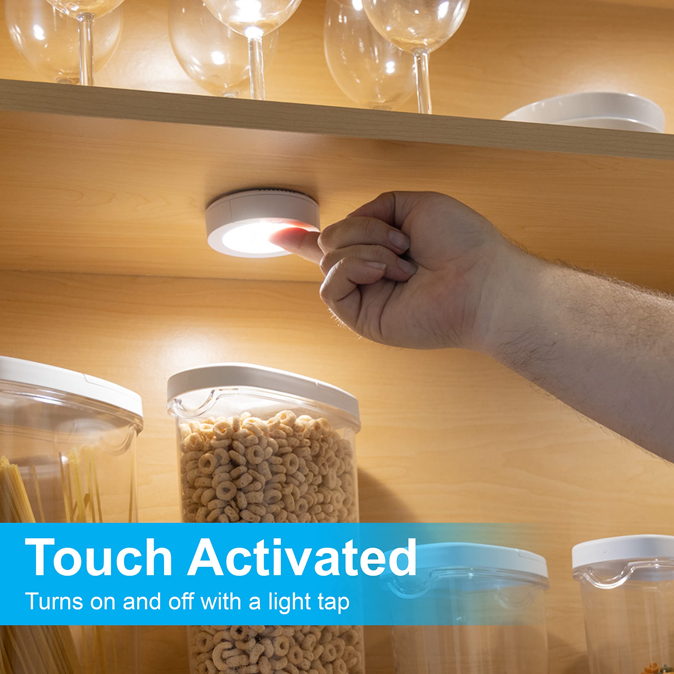 GE Wireless LED Tap-Lights, Battery Operated, 20 Lumens, Touch-Activated Puck Lights, Stick-On for Under Cabinet, Kitchen, Closet, or Garage, 2-Pack 25434 - Image 3