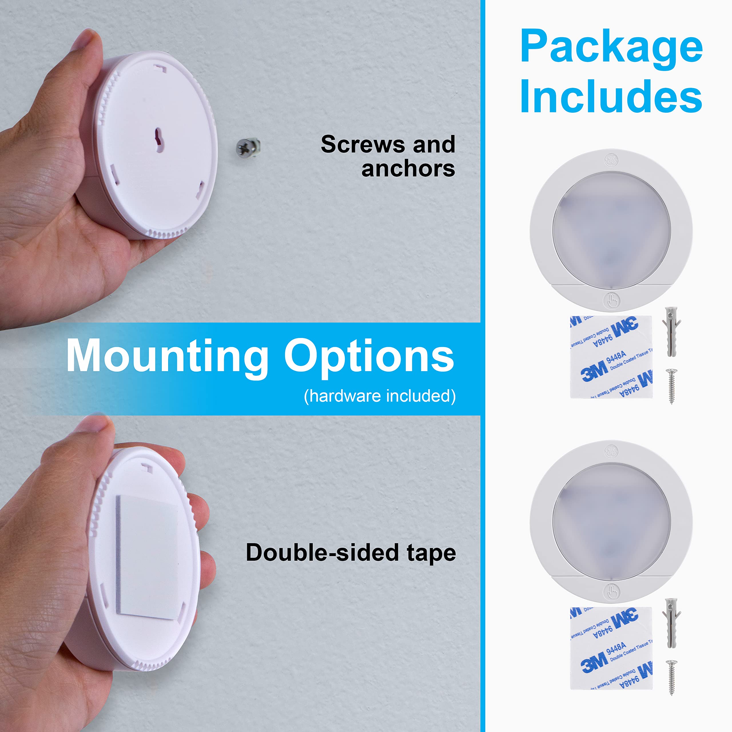 GE Wireless LED Tap-Lights, Battery Operated, 20 Lumens, Touch-Activated Puck Lights, Stick-On for Under Cabinet, Kitchen, Closet, or Garage, 2-Pack 25434 - Image 5