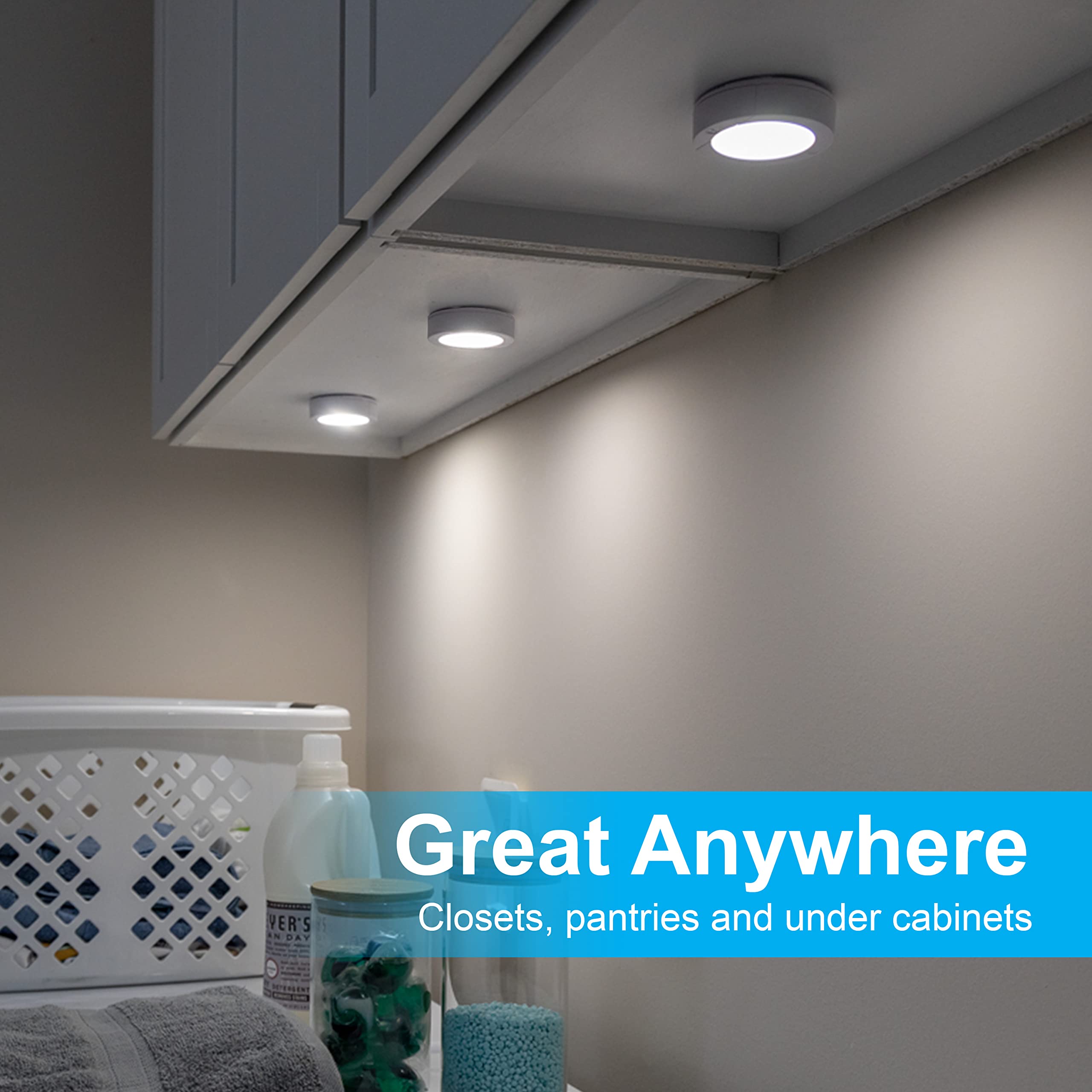 GE Wireless LED Tap-Lights, Battery Operated, 20 Lumens, Touch-Activated Puck Lights, Stick-On for Under Cabinet, Kitchen, Closet, or Garage, 2-Pack 25434 - Image 6