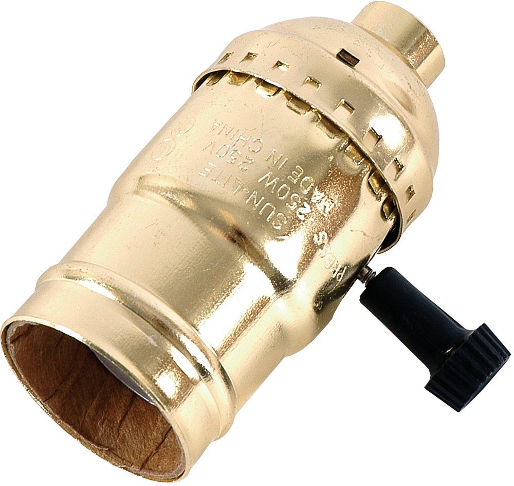 Power Gear 3-Way Lamp Socket, Medium Base, Turn for Low-Medium-High Light Settings, For Floor and Table Lamps, DIY Project, UL Listed, Brushed Gold, 54372