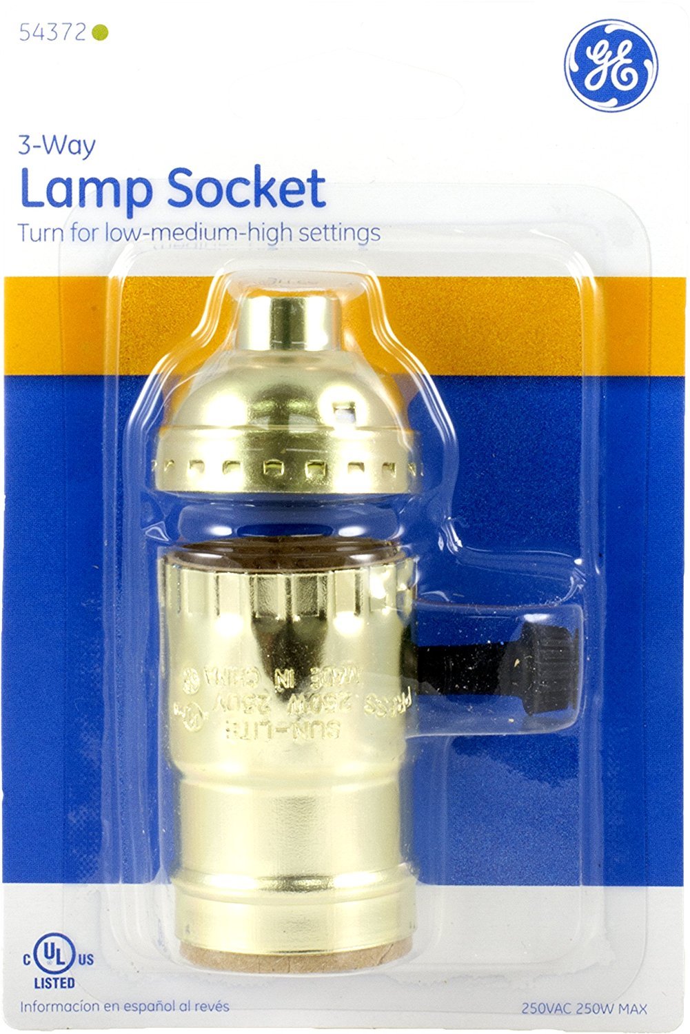 Power Gear 3-Way Lamp Socket, Medium Base, Turn for Low-Medium-High Light Settings, For Floor and Table Lamps, DIY Project, UL Listed, Brushed Gold, 54372 - Image 2