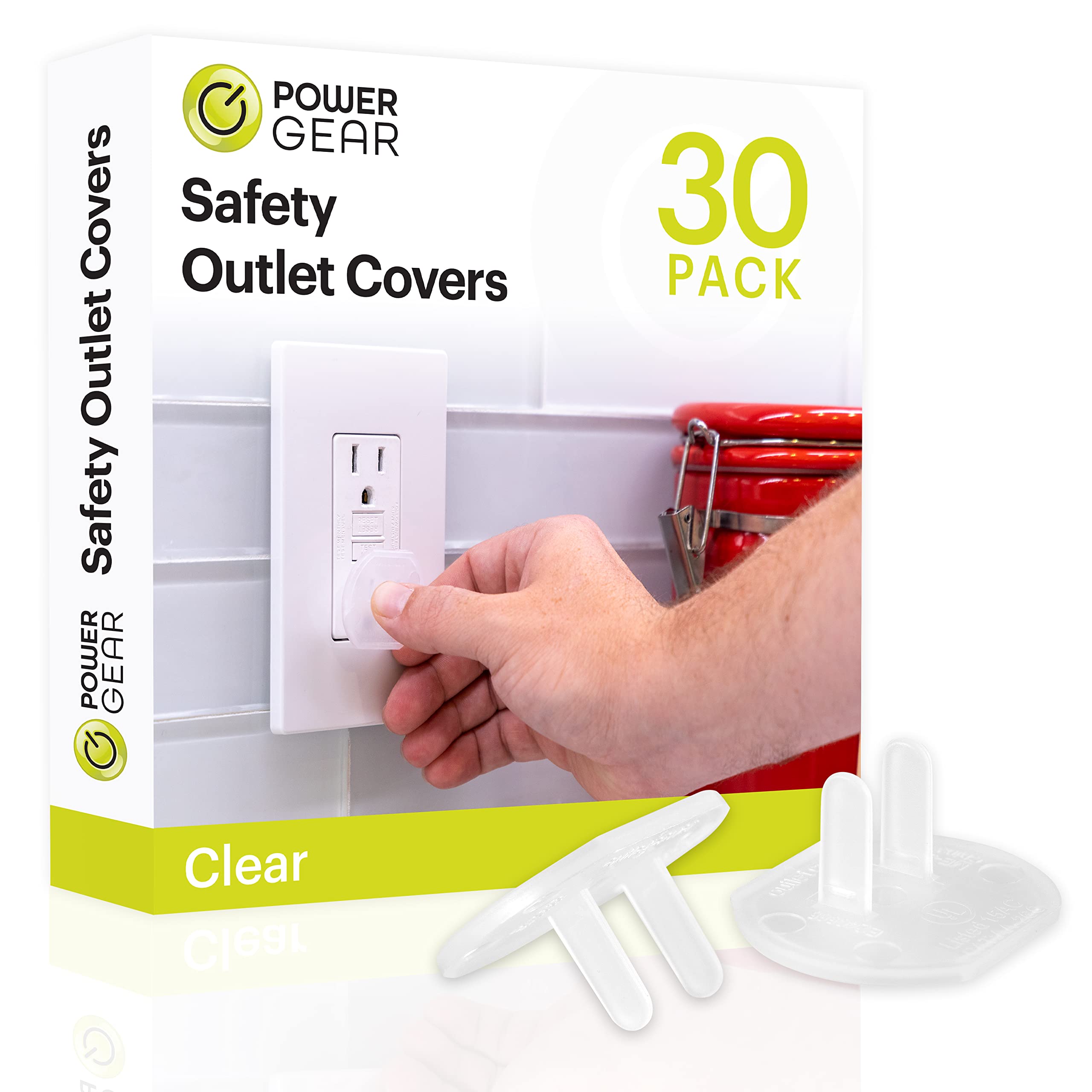 Power Gear Child Safety Electrical Outlet Covers, 30 Pack, Tamper‑Resistant Plug Protectors for Standard Wall Outlets, Baby‑Proof & Child‑Proof Safety Caps, Clear, 51175