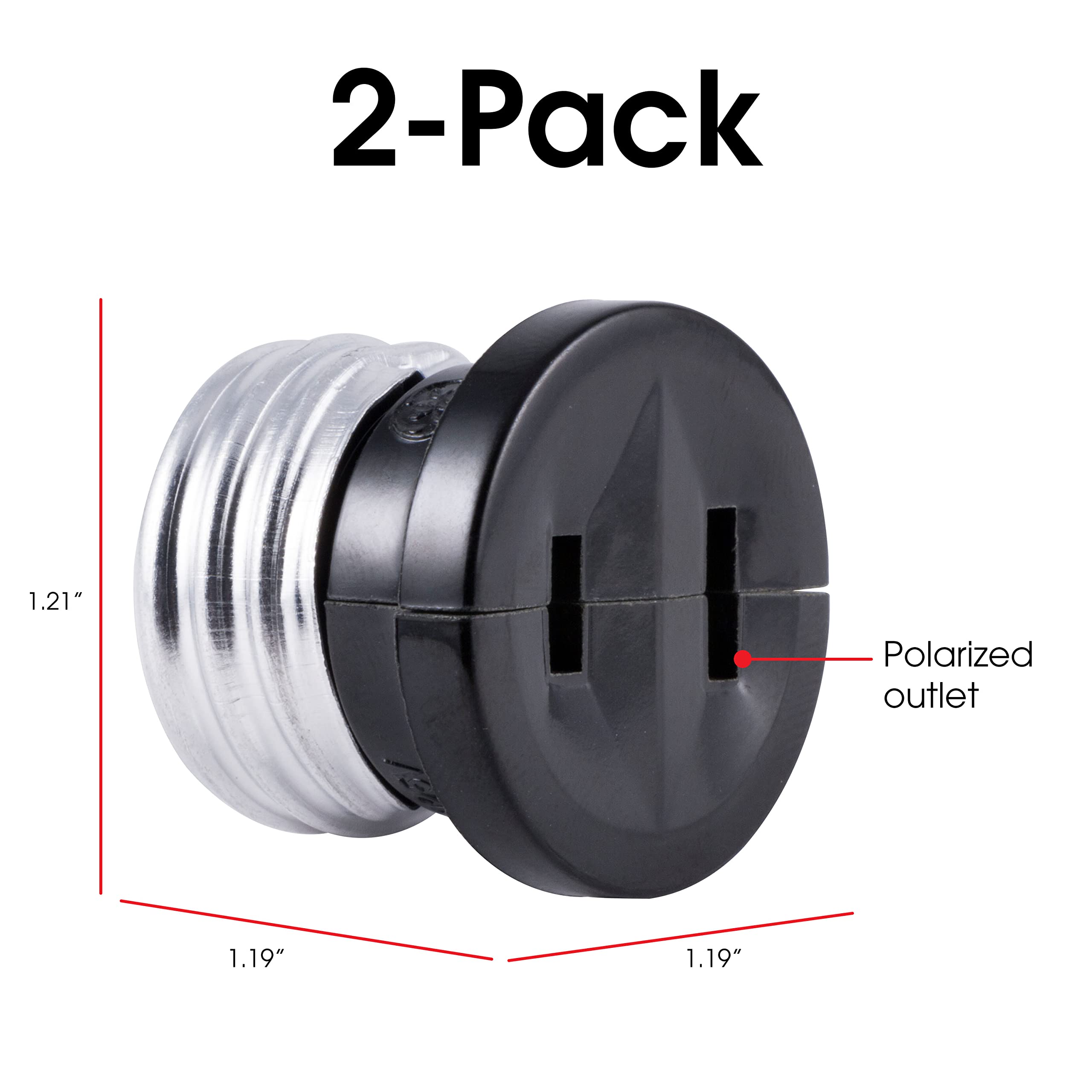 Power Gear Polarized Handy Plug, 2 Pack, Easy to Install, 2-Prong, Convert Light Bulb to Outlet Socket Adapter, UL Listed, Black, 54276 - Image 2